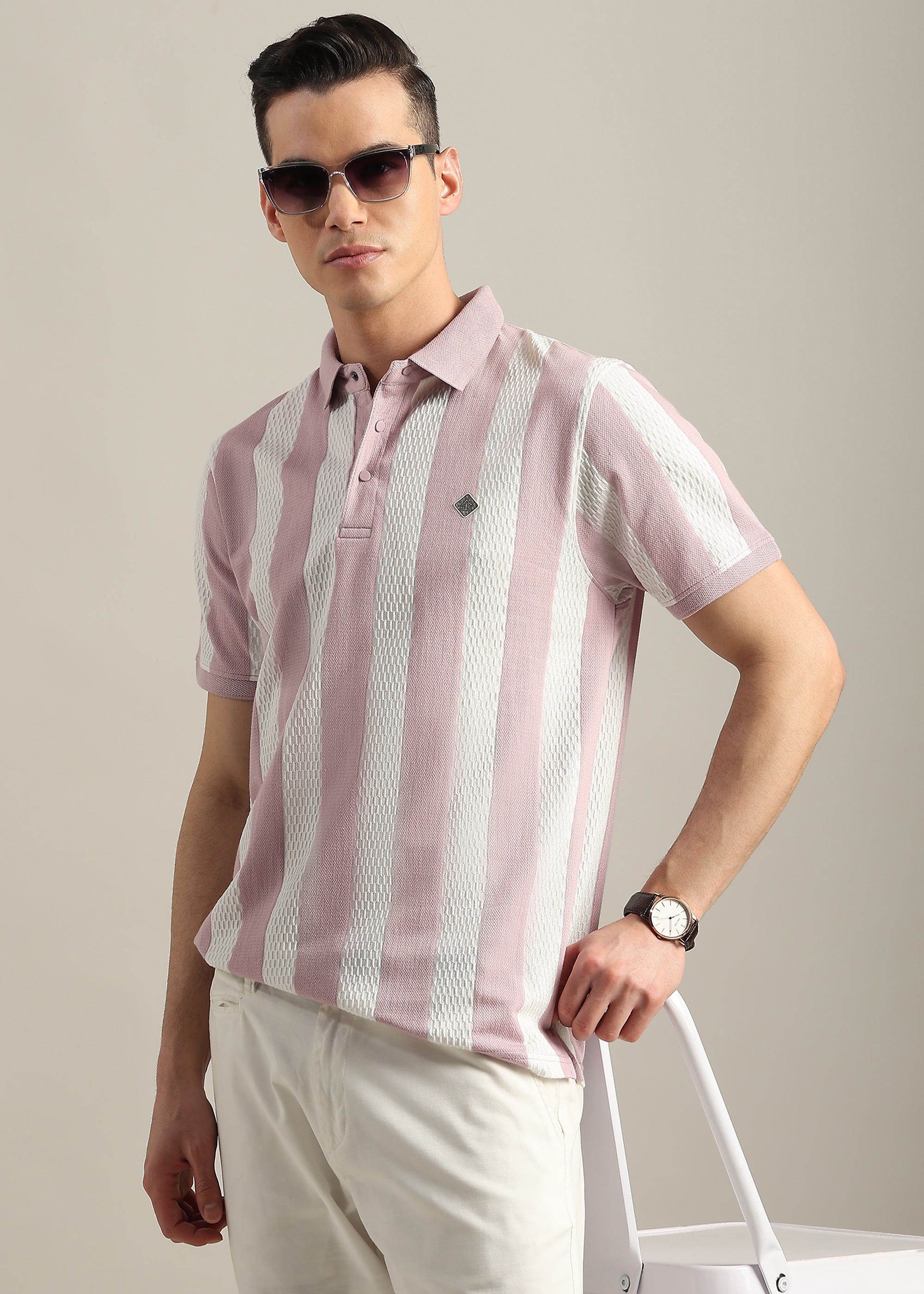 PINK PREMIUM STRUCTURED STRIPED POLO SHIRT