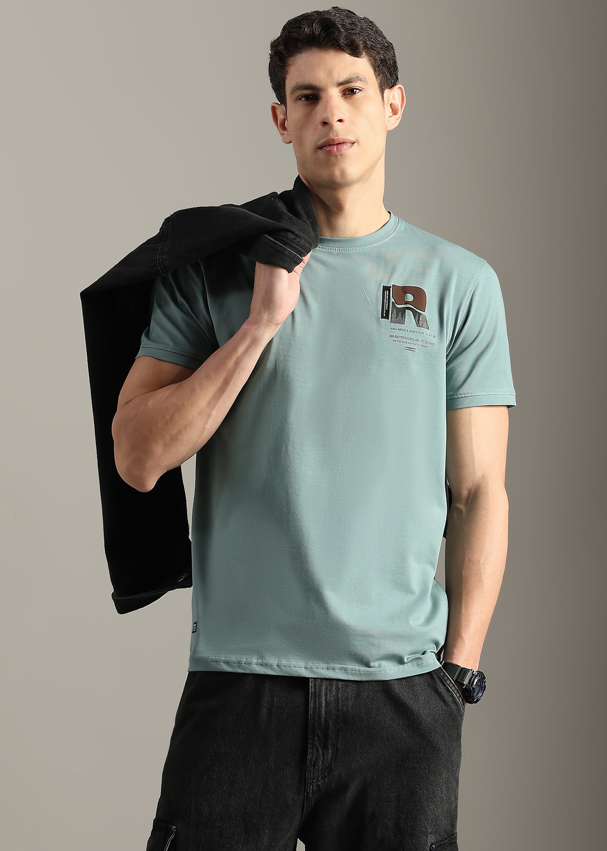 GREEN COTTON ELASTANE GRAPHIC T-SHIRT