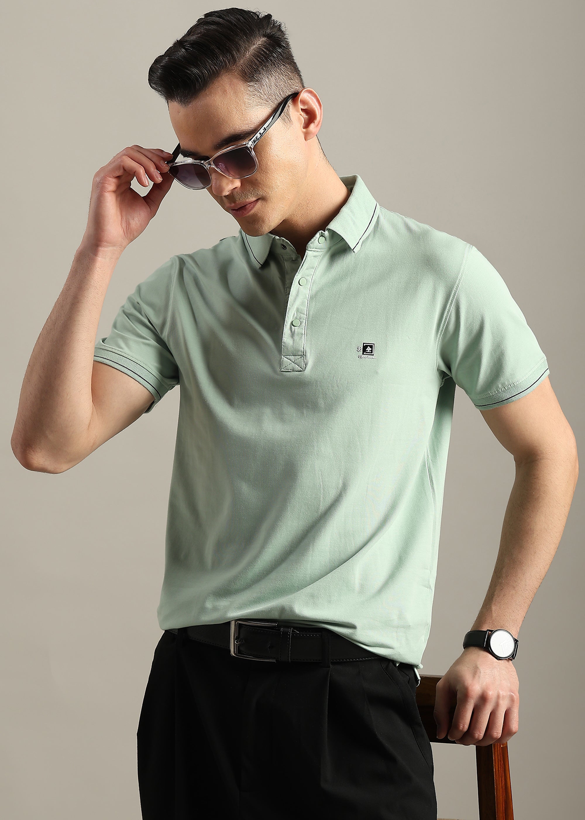 MINT SOLID COTTON ELASTANE POLO TEE
