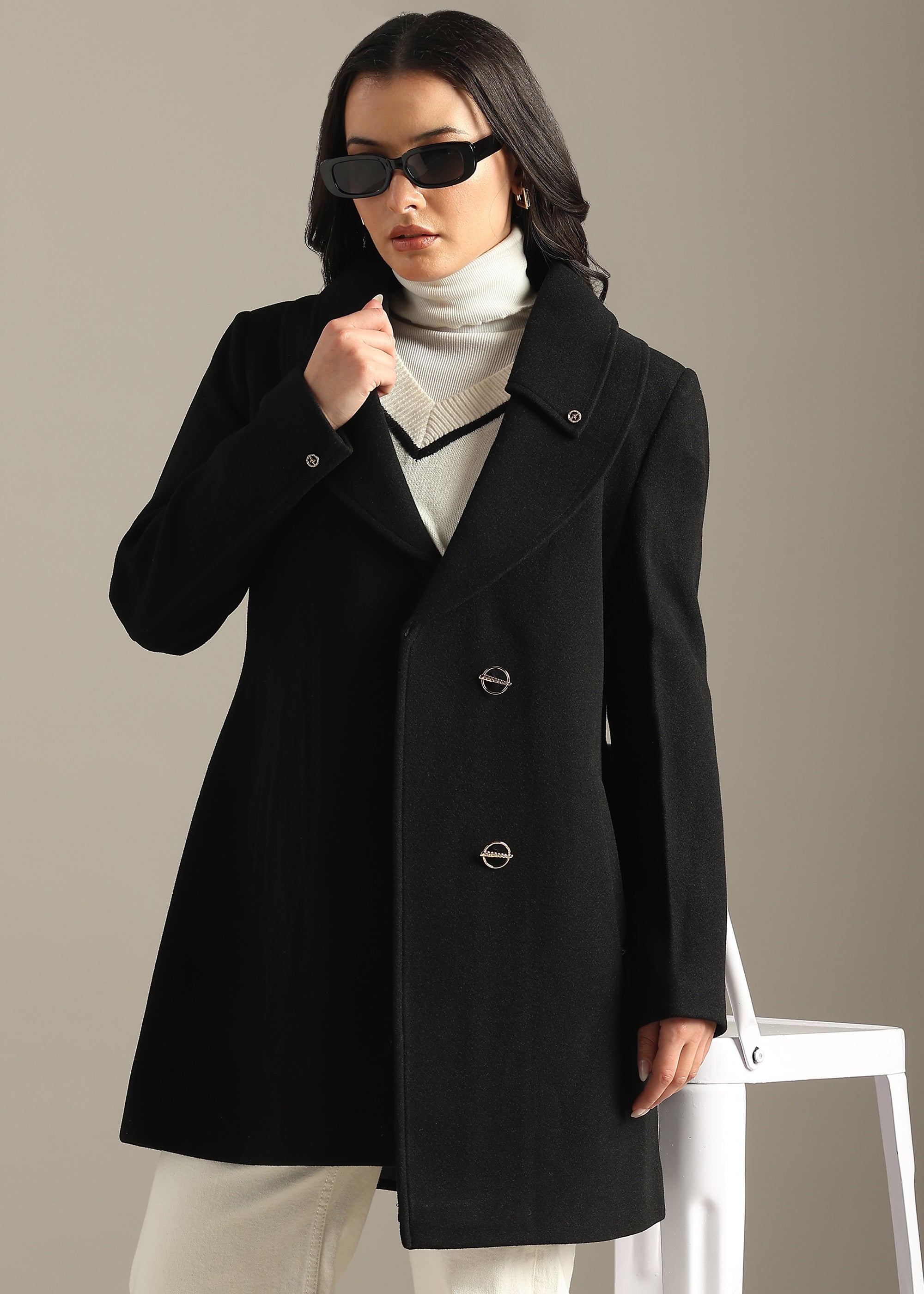 BLACK FORMAL DOUBLE BREASTED OVER COAT