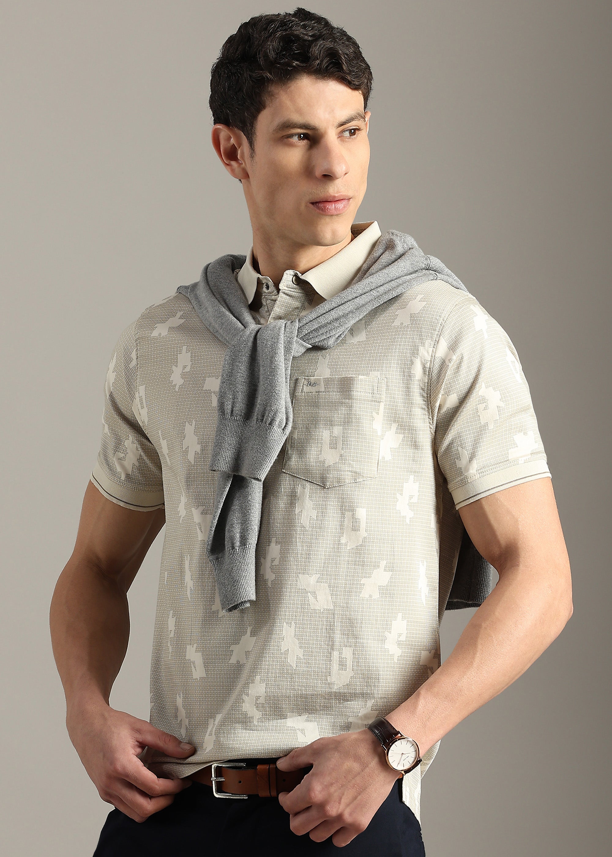 BEIGE PREMIUM COTTON ELASTANE POLO SHIRT