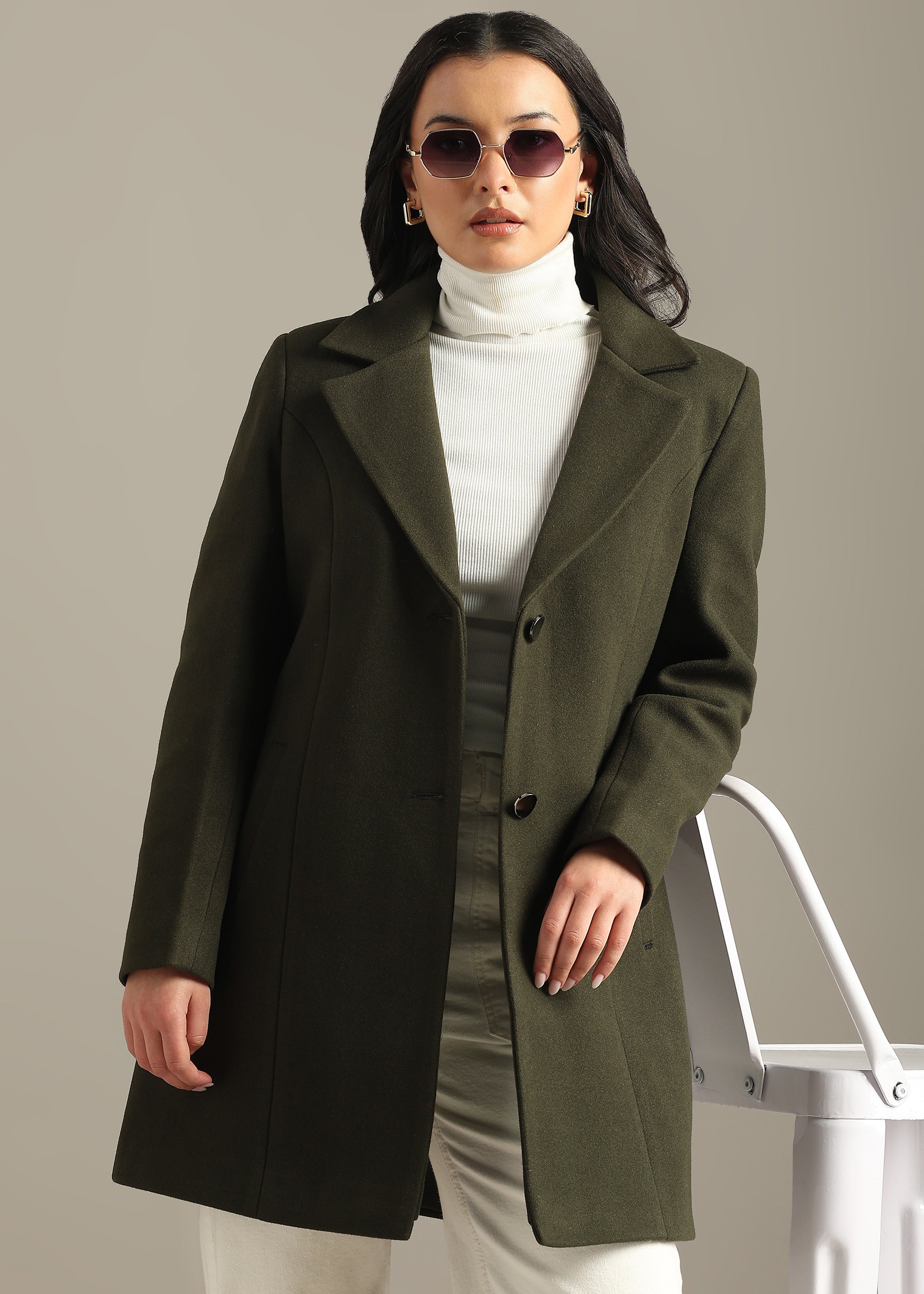 OLIVE SOLID WINTER ESSENTIAL COAT