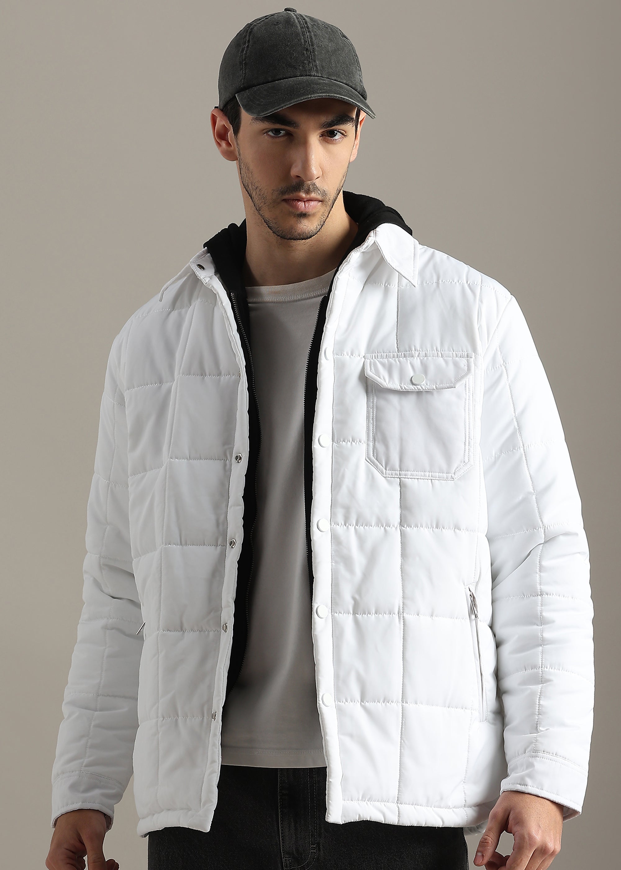WHITE BLOUSON QUILTED FULL SLEEVE JACKET