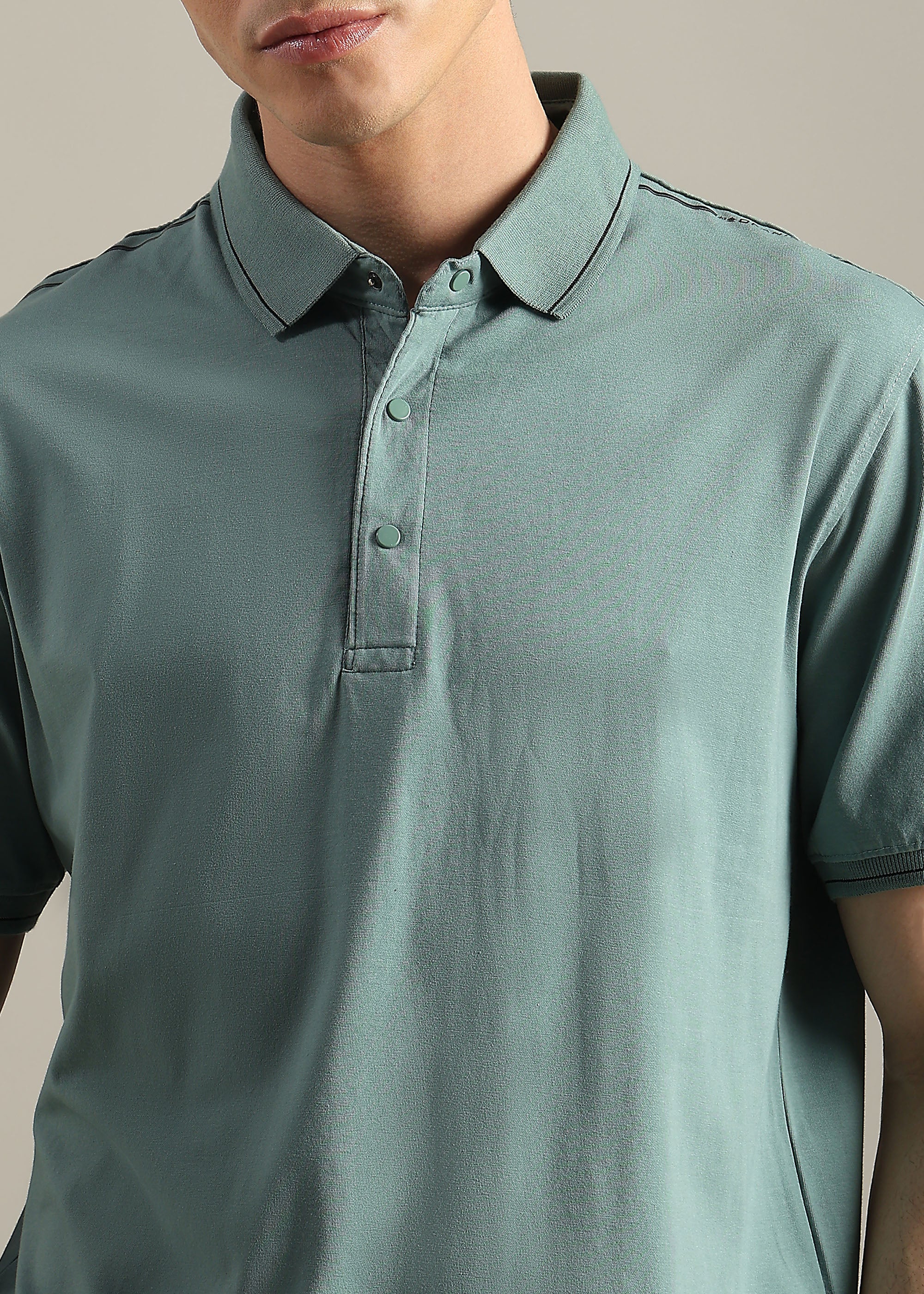 GREEN SOLID COTTON ELASTANE POLO TEE