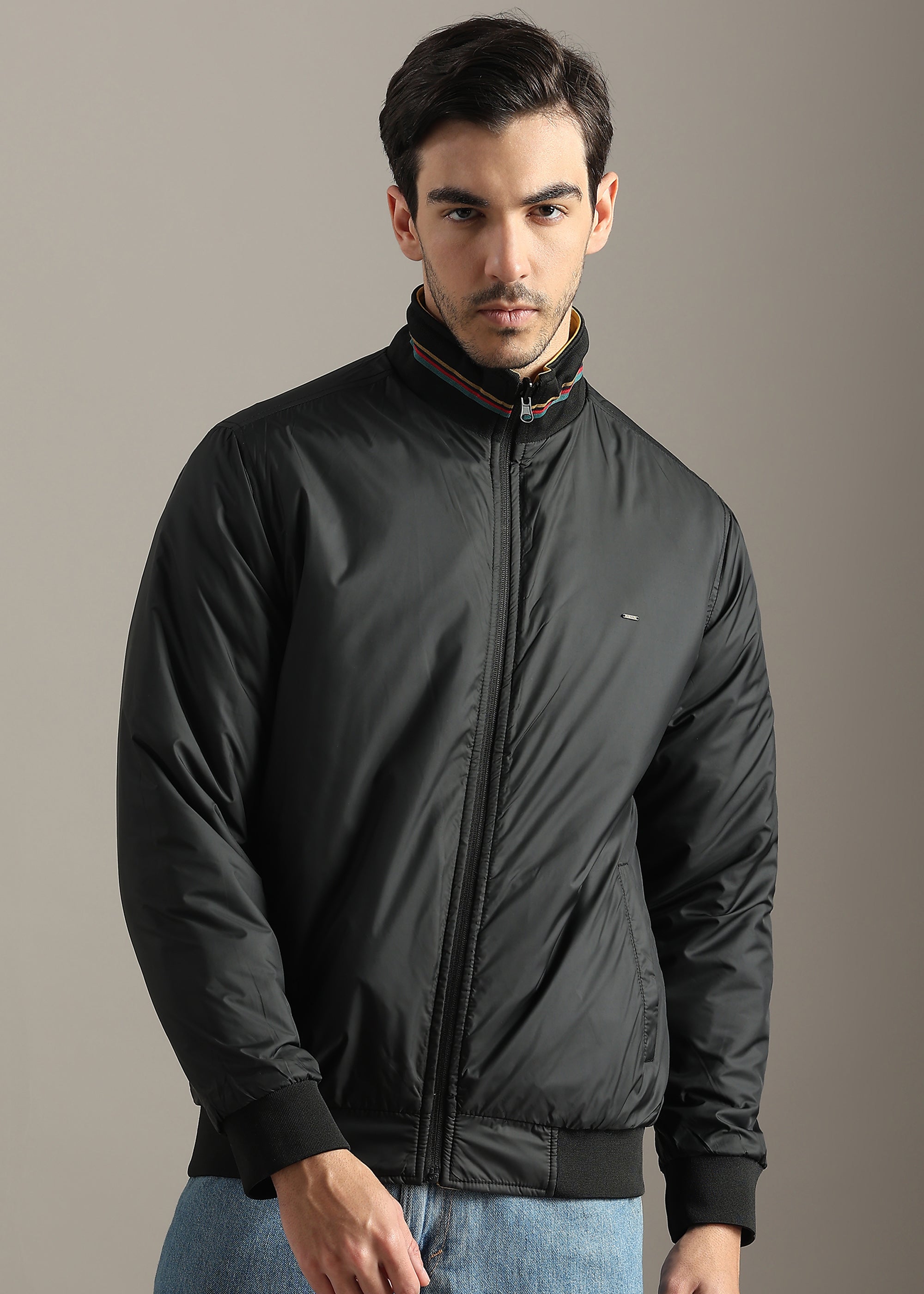 MUSTARD SOLID REVERSIBLE FAUX COTTON FULL SLEEVE JACKET