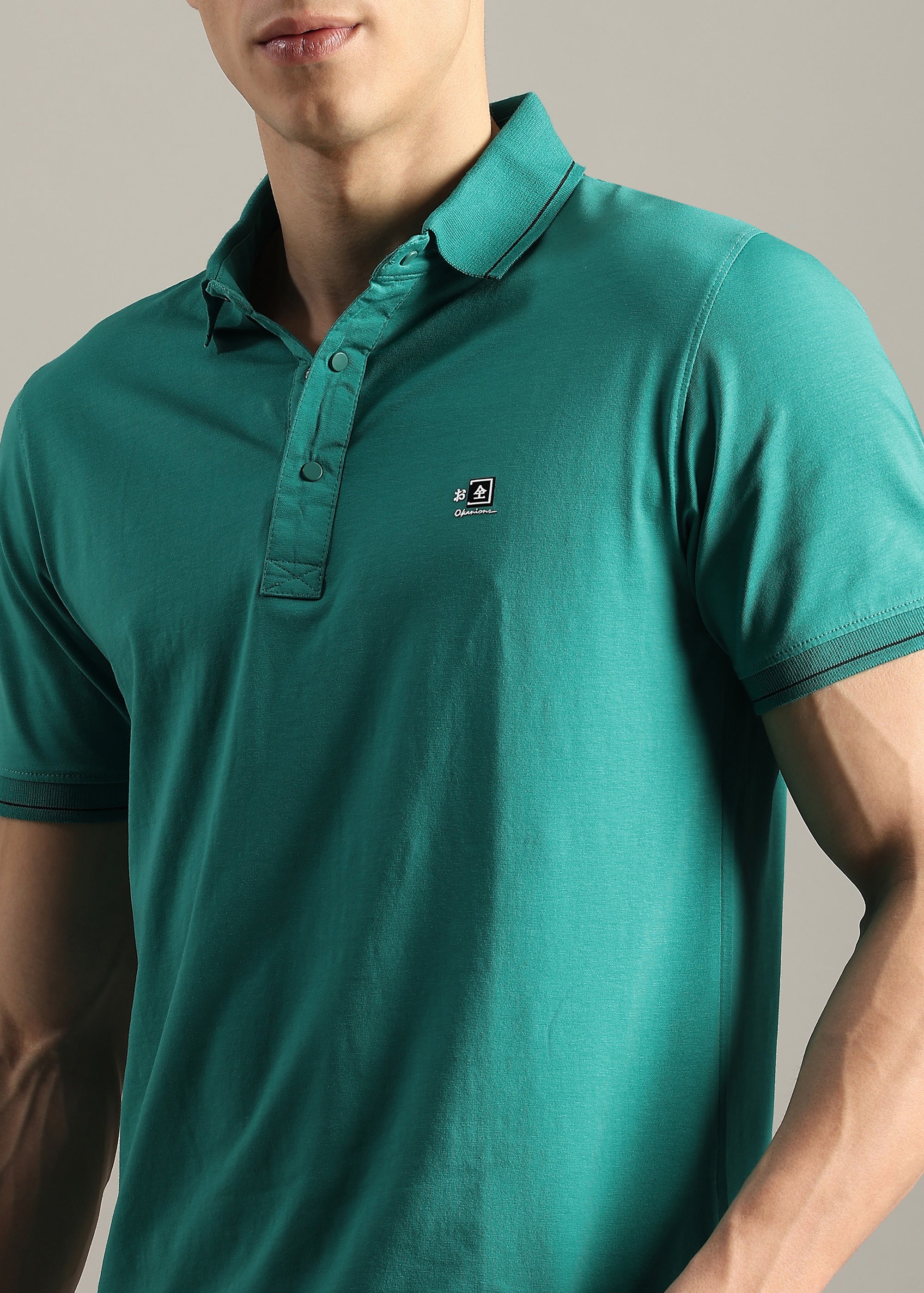 NEW GREEN SOLID COTTON ELASTANE POLO TEE