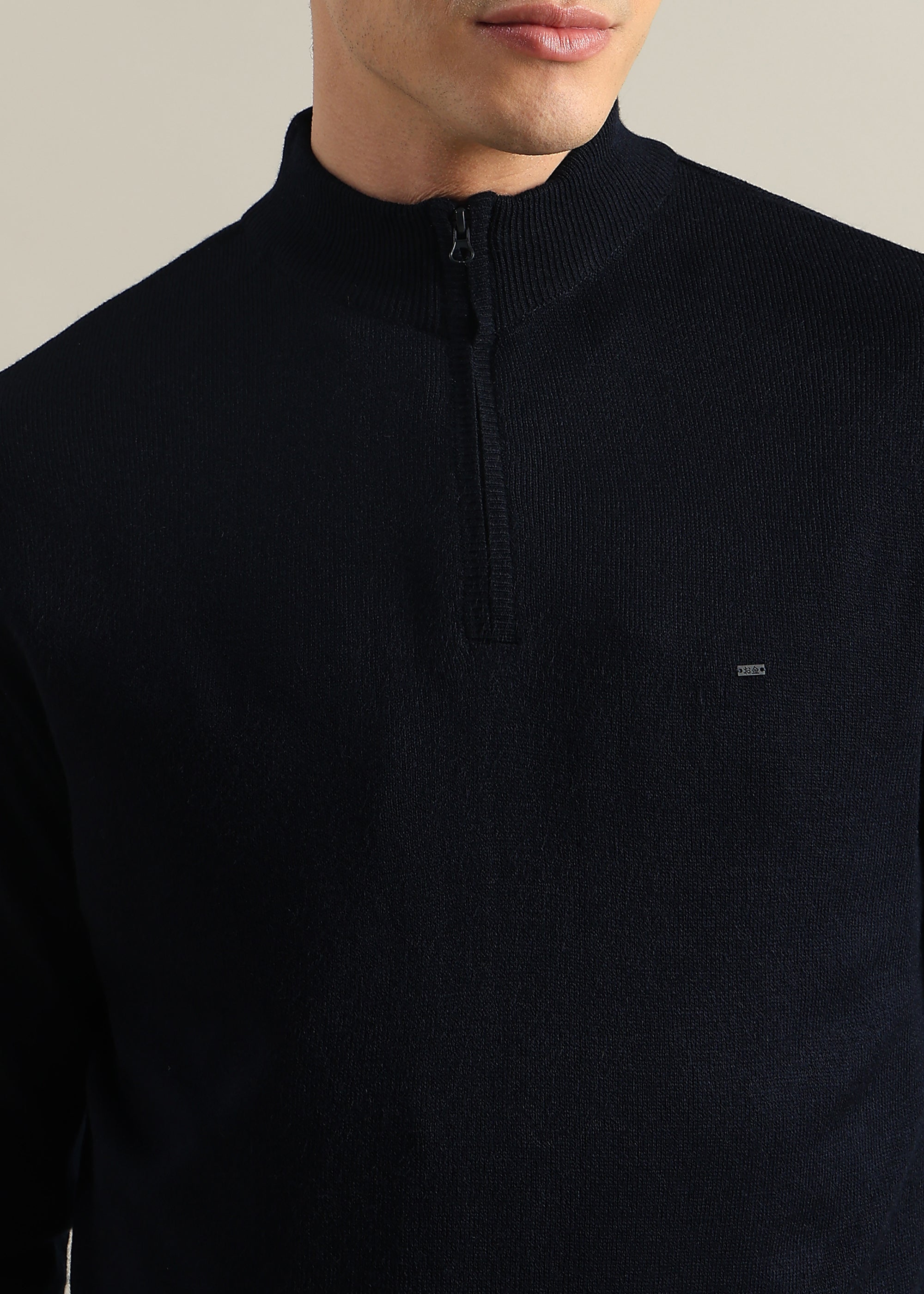 NAVY SOLID ACRYLIC TURTLE NECK SWEATER