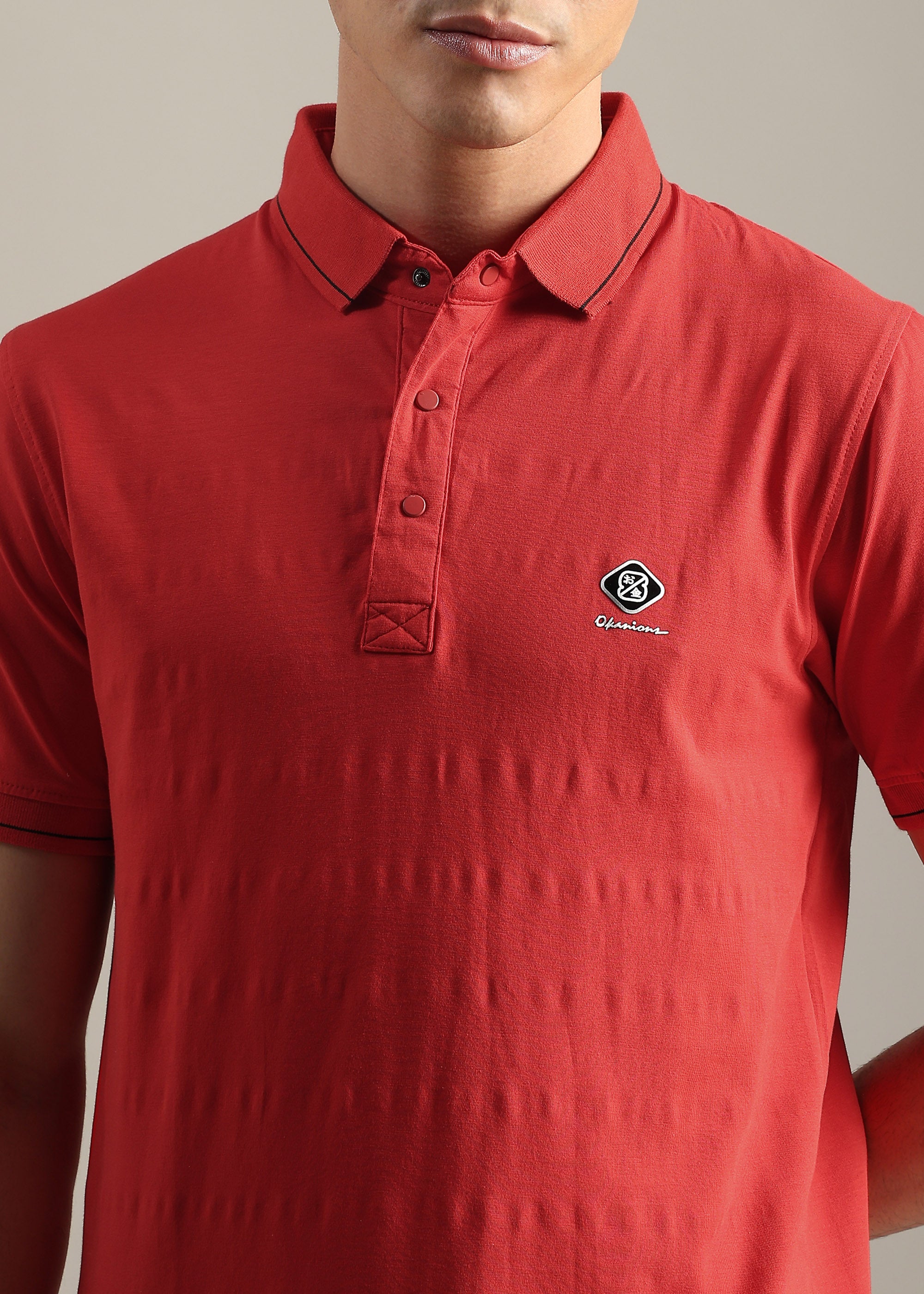 RED SOLID COTTON ELASTANE POLO TEE