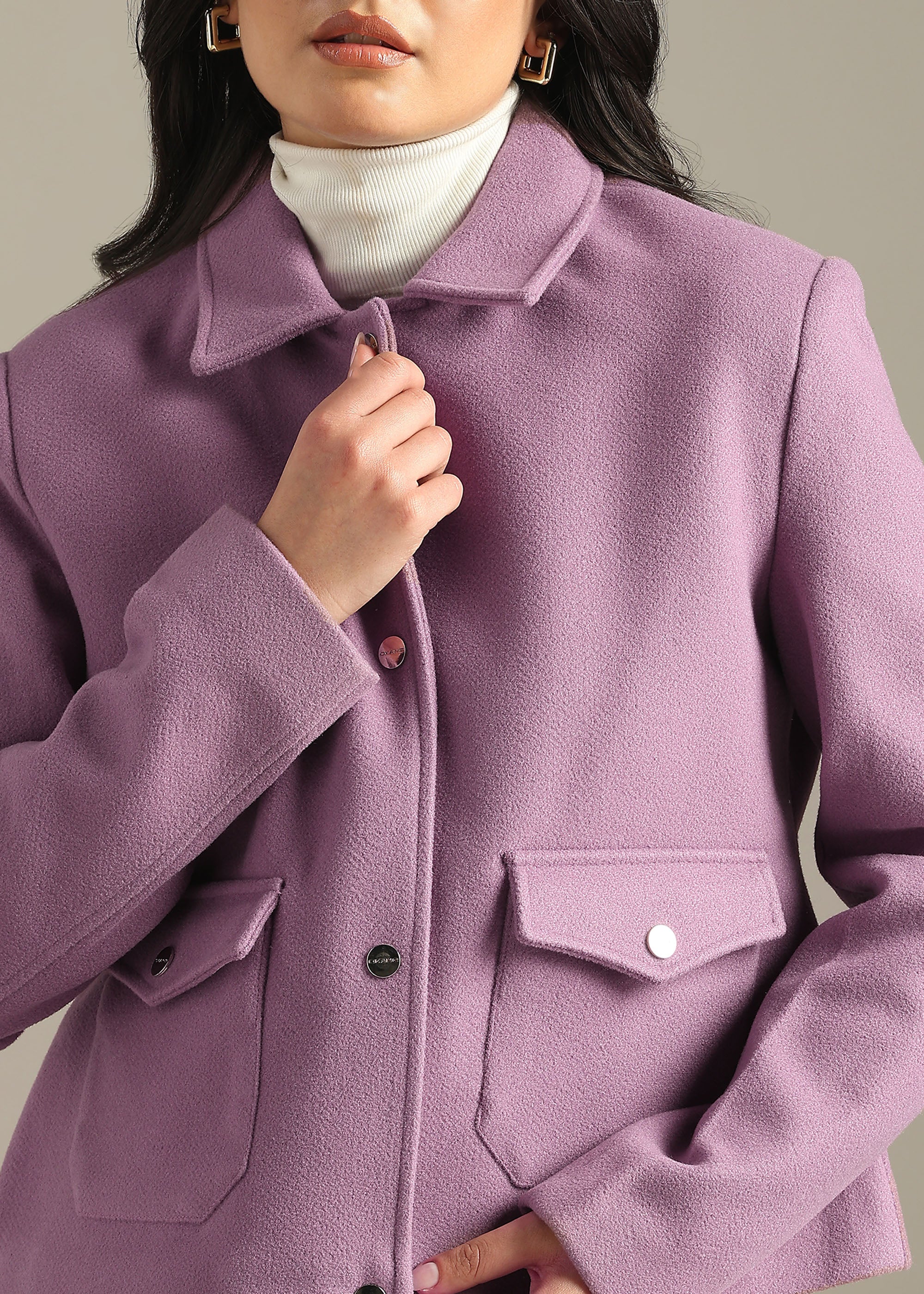 PINK SOLID TWEED SHORT BLOUSON COAT