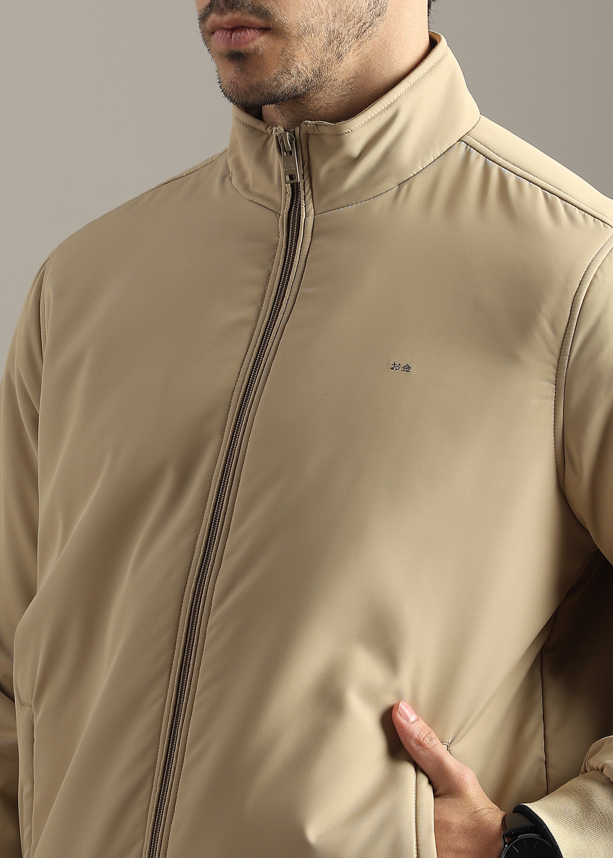 FAWN SOLID PREMIUM HARRINGTON NYLON FULL SLEEVE JACKET