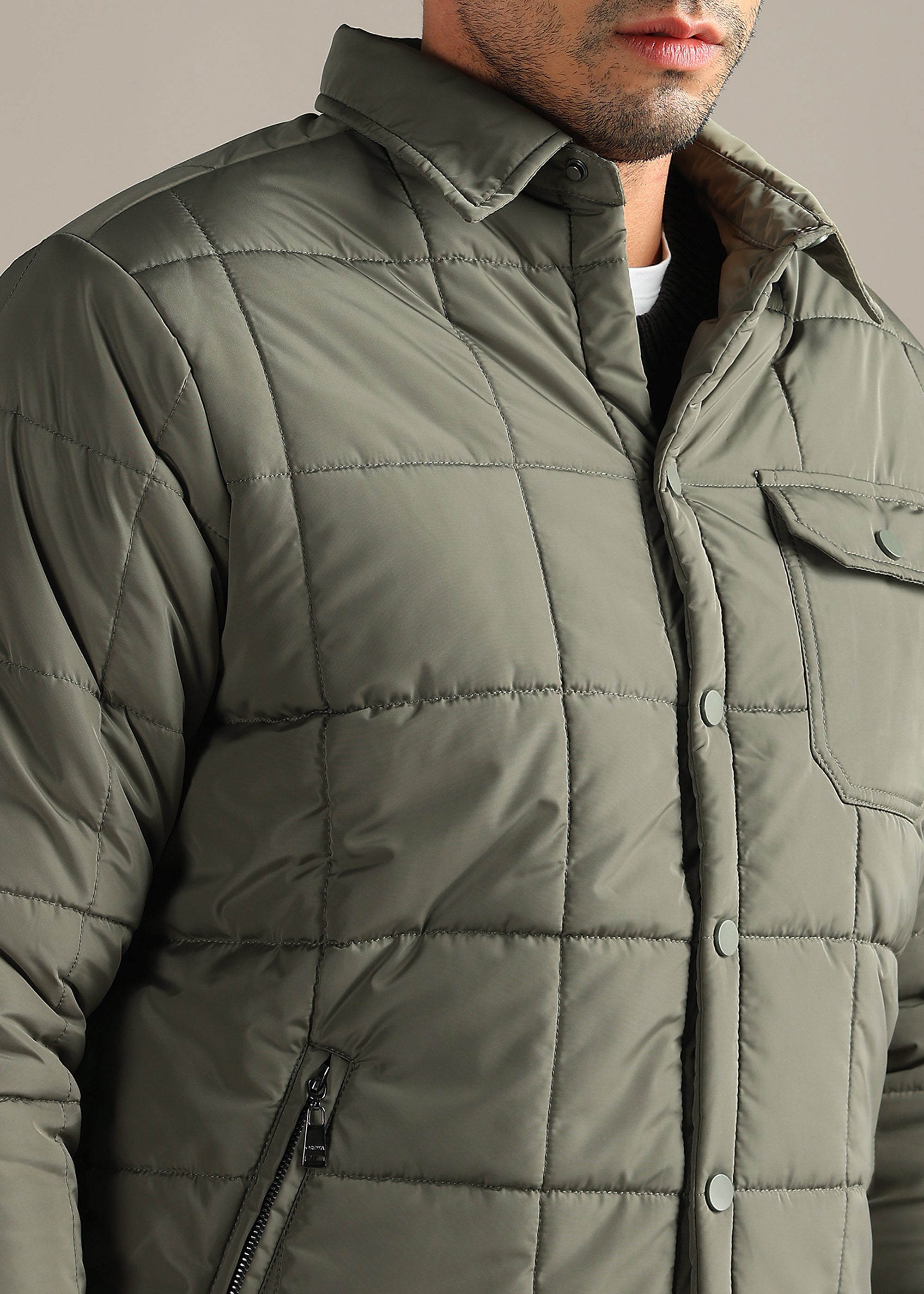 OLIVE BLOUSON QUILTED FULL SLEEVE JACKET