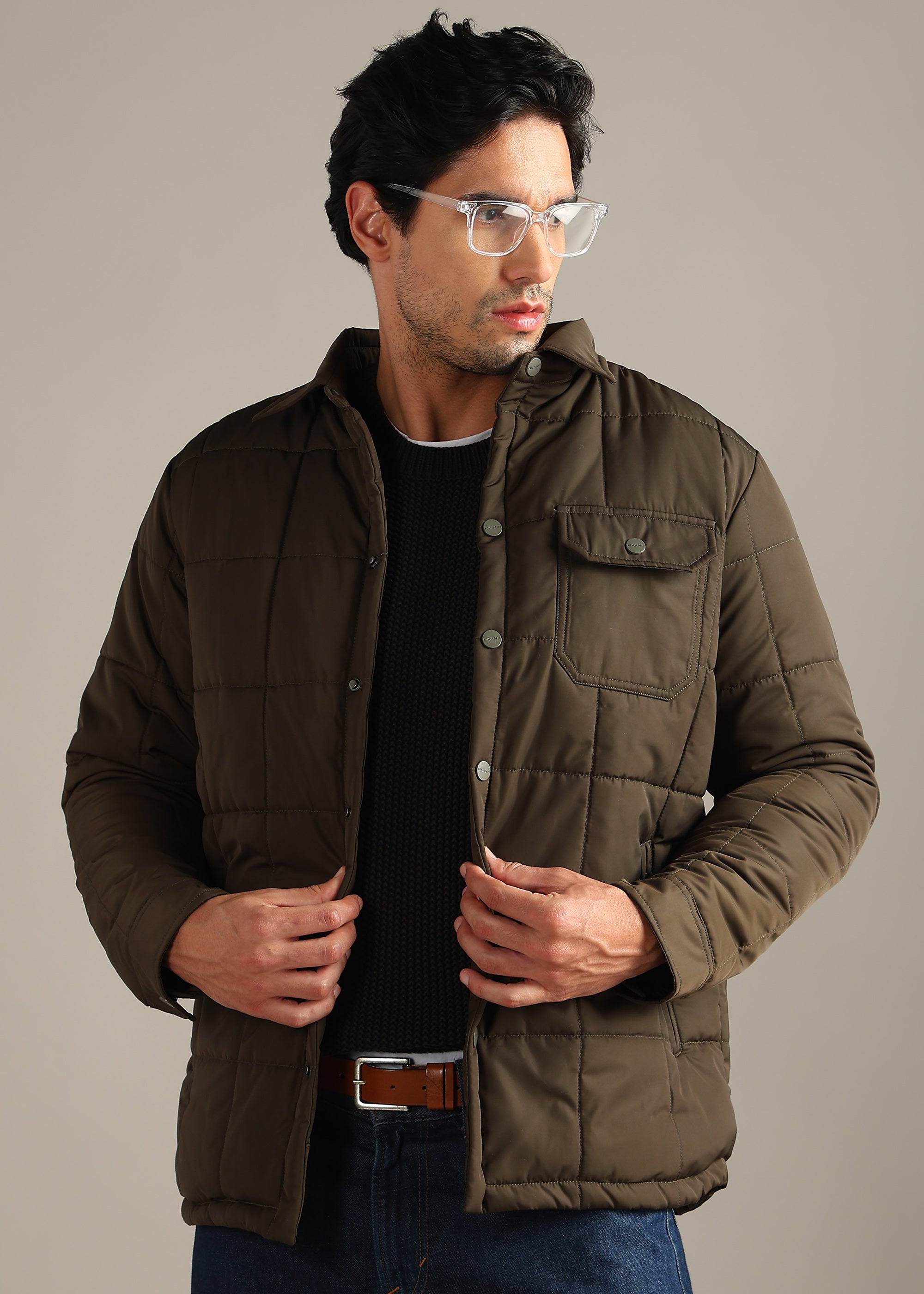 COFFEE BLOUSON QUILTED FULL SLEEVE JACKET