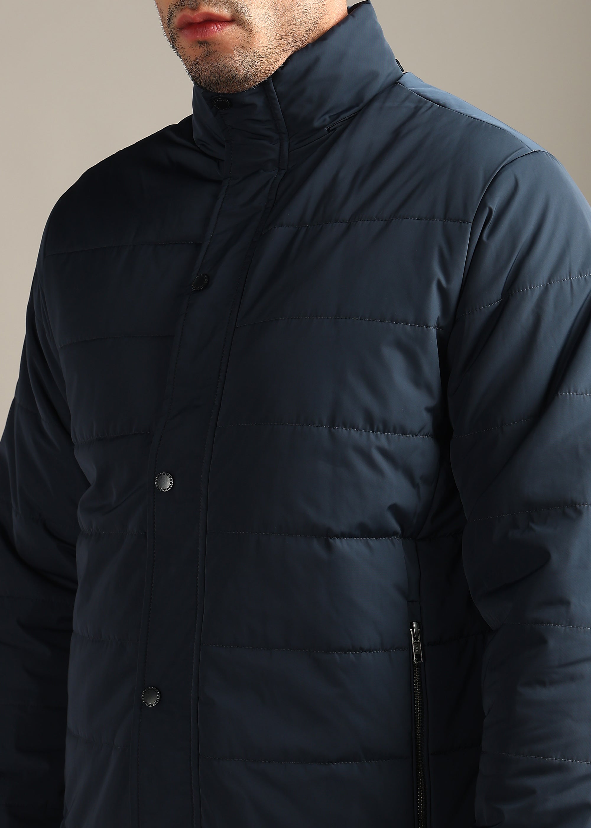 NAVY FUR PADDED HOODIE FULL SLEEVE JACKET