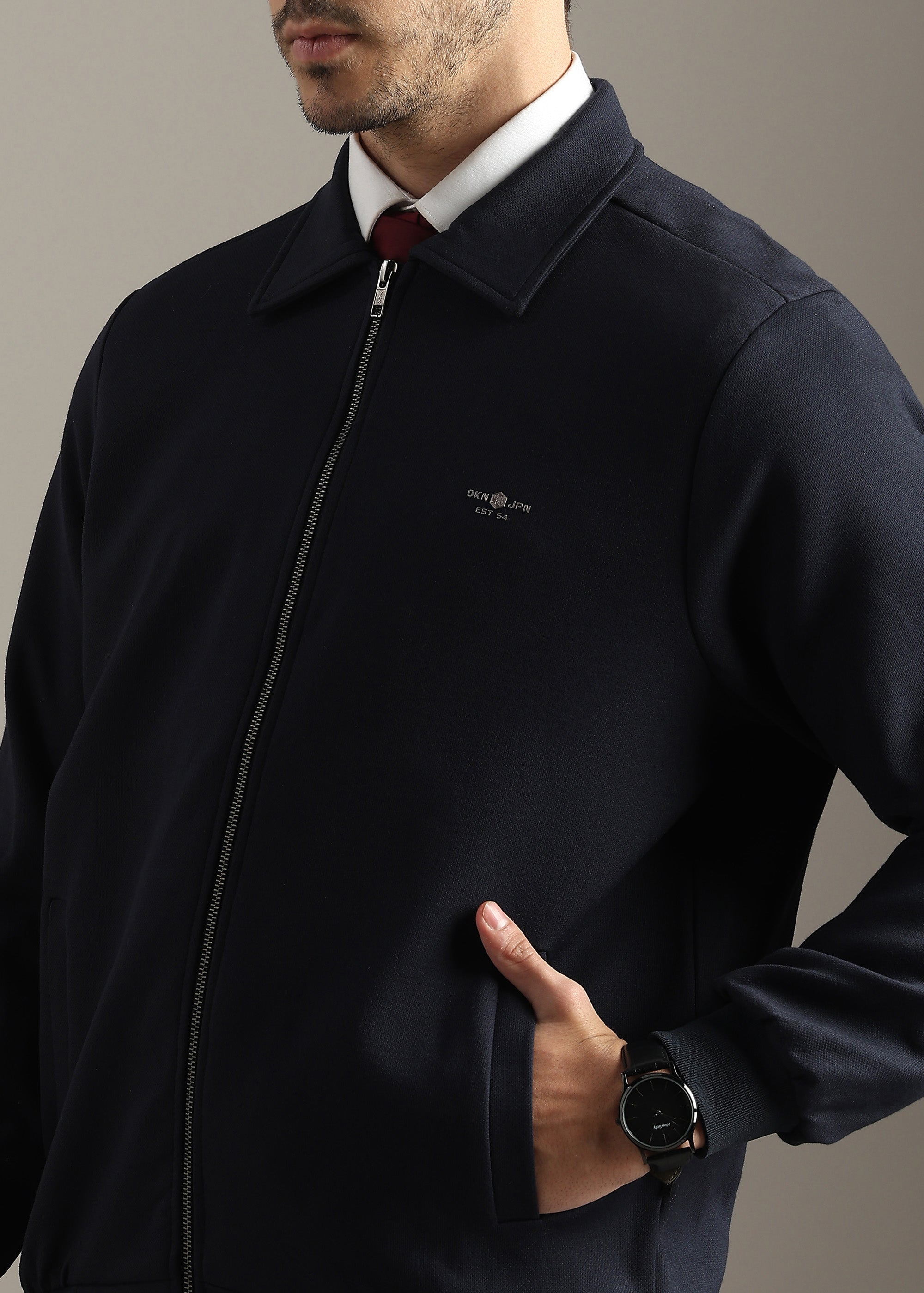 NAVY STRUCTURED BLOUSON FORMAL FULL SLEEVE JACKET