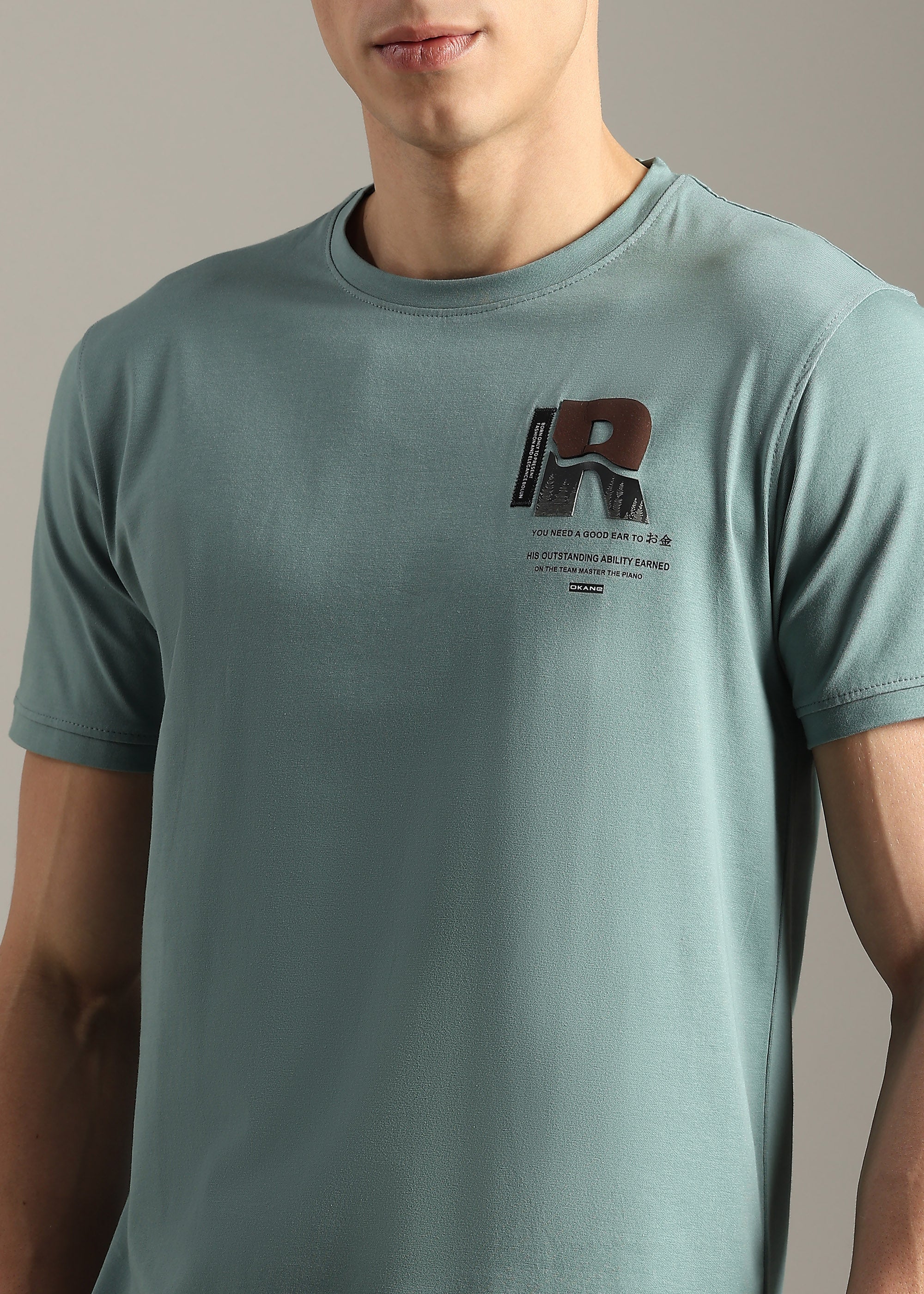 GREEN COTTON ELASTANE GRAPHIC T-SHIRT