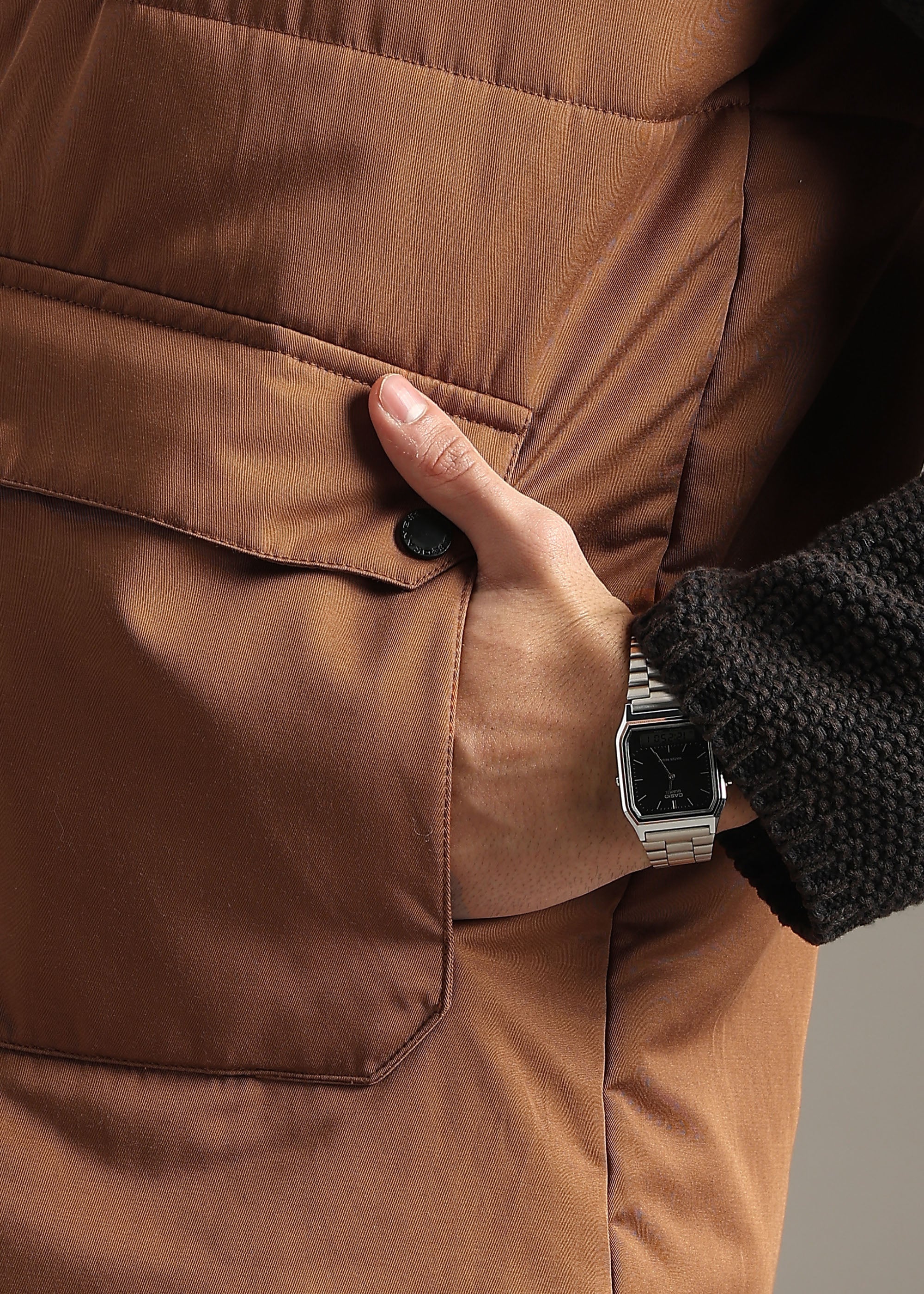 RUST SOLID FAUX COTTON CARGO GILET