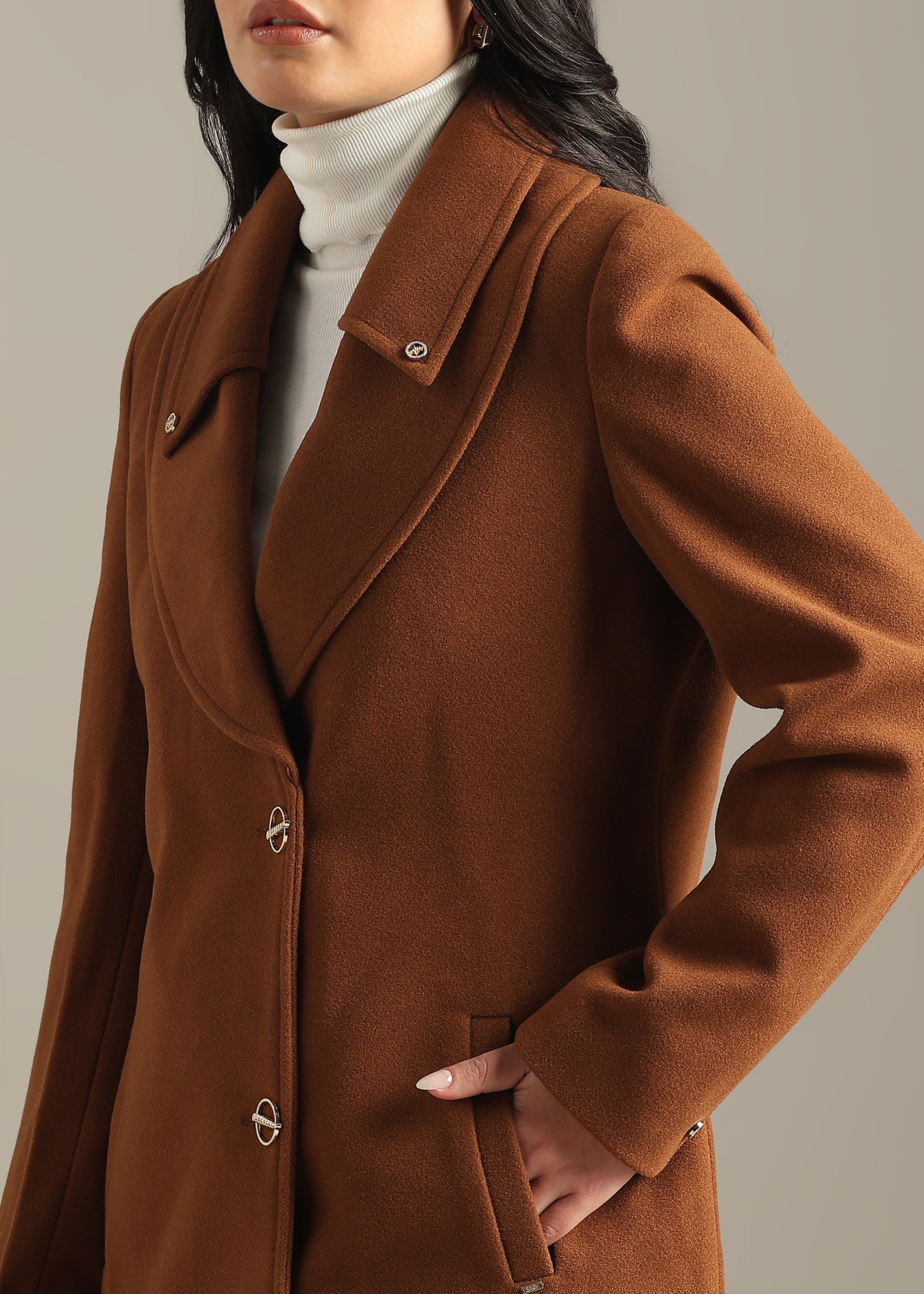 TAN SOLID FORMAL DOUBLE BREASTED OVER COAT