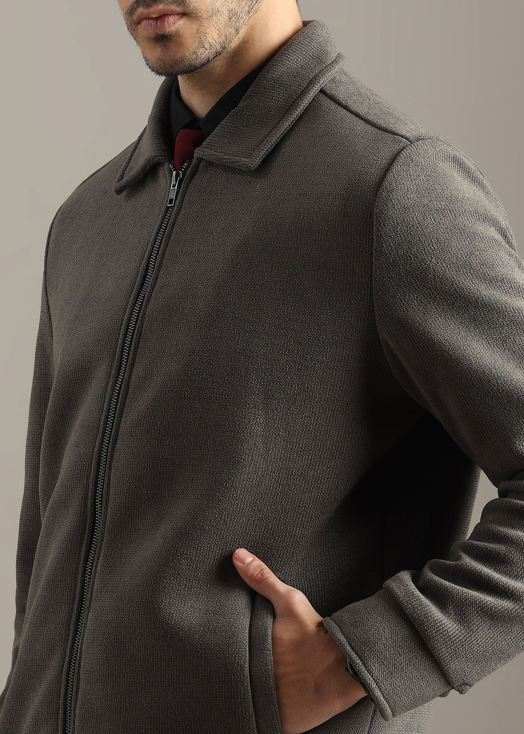 OLIVE STRUCTURED BLOUSON FULL SLEEVE JACKET