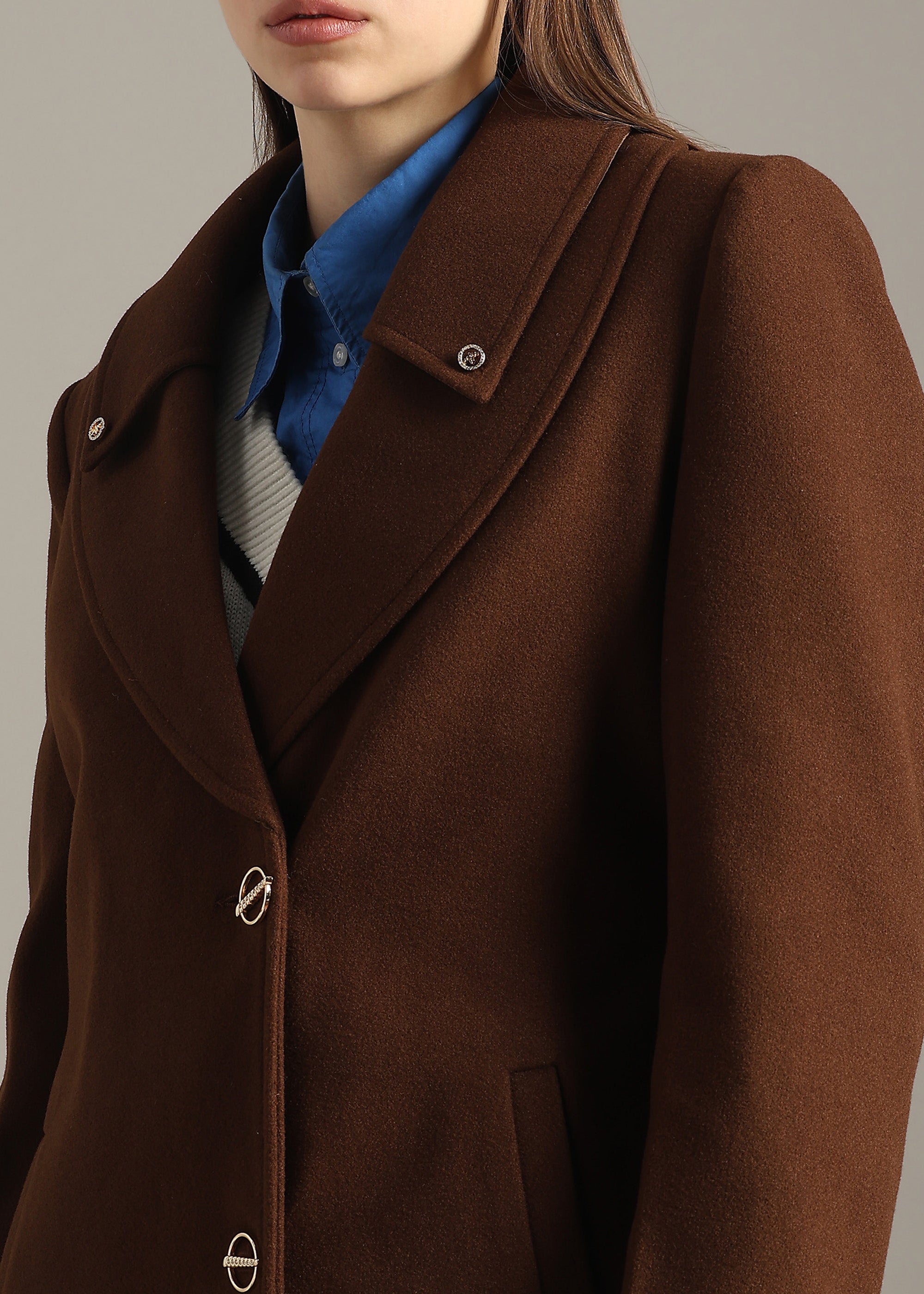 COFFEE SOLID FORMAL DOUBLE BREASTED OVER COAT