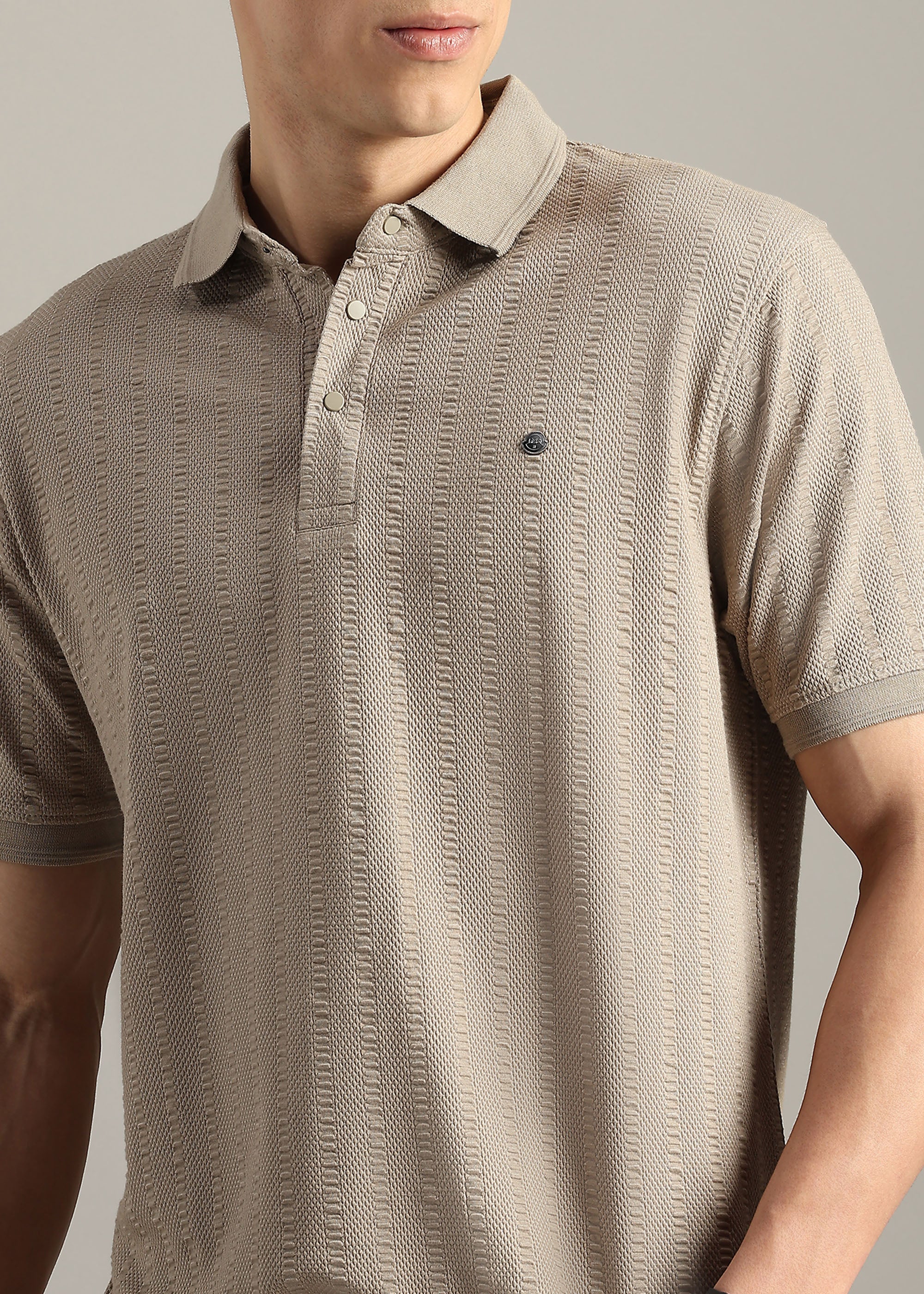 BEIGE PREMIUM COTTON ELASTANE POLO SHIRT