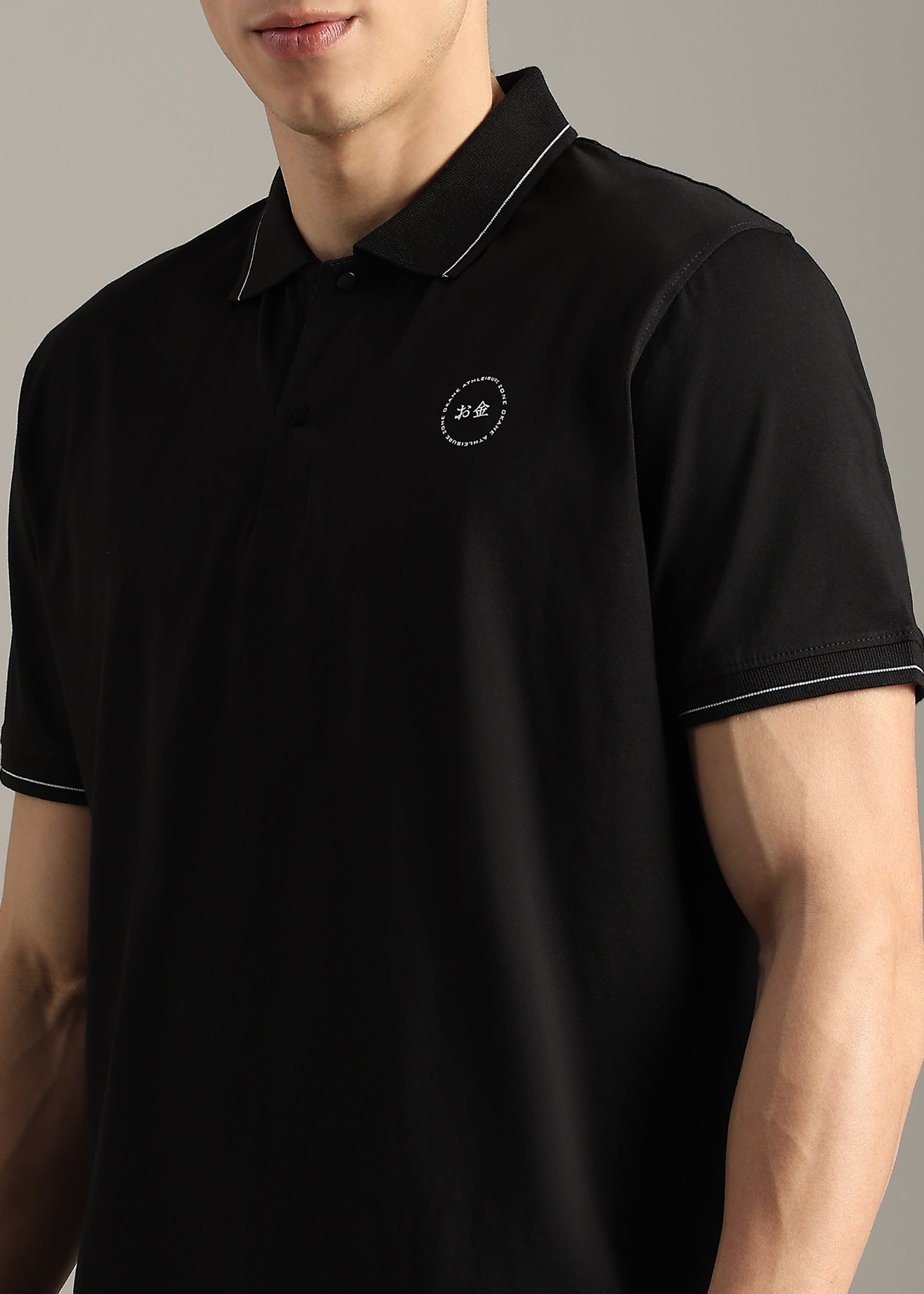 BLACK SOLID COTTON ELASTANE POLO TEE