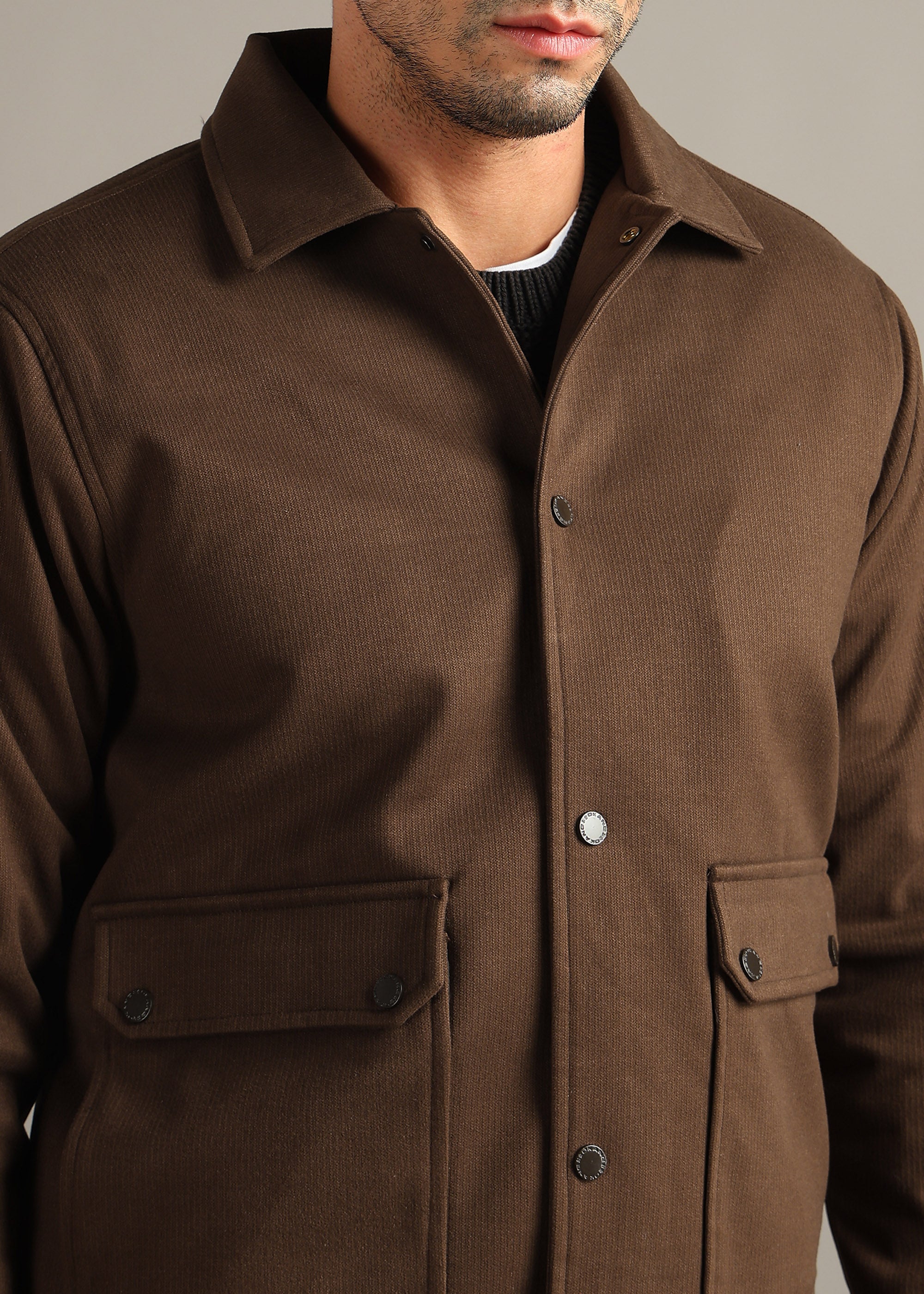 BROWN STRUCTURED BLOUSON FULL SLEEVE JACKET