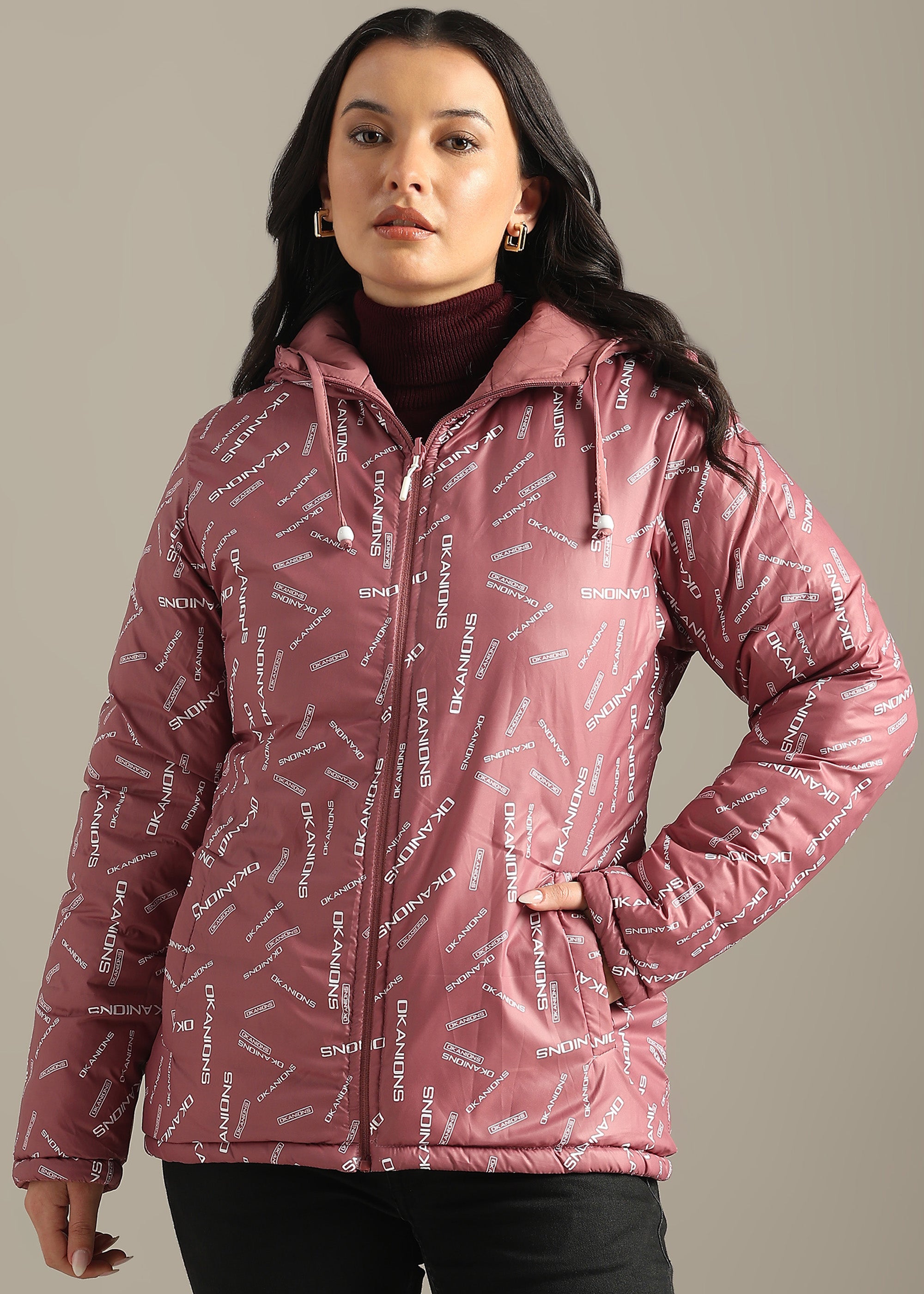 PEACH NYLON REVERSIBLE FULL SLEEVE JACKET