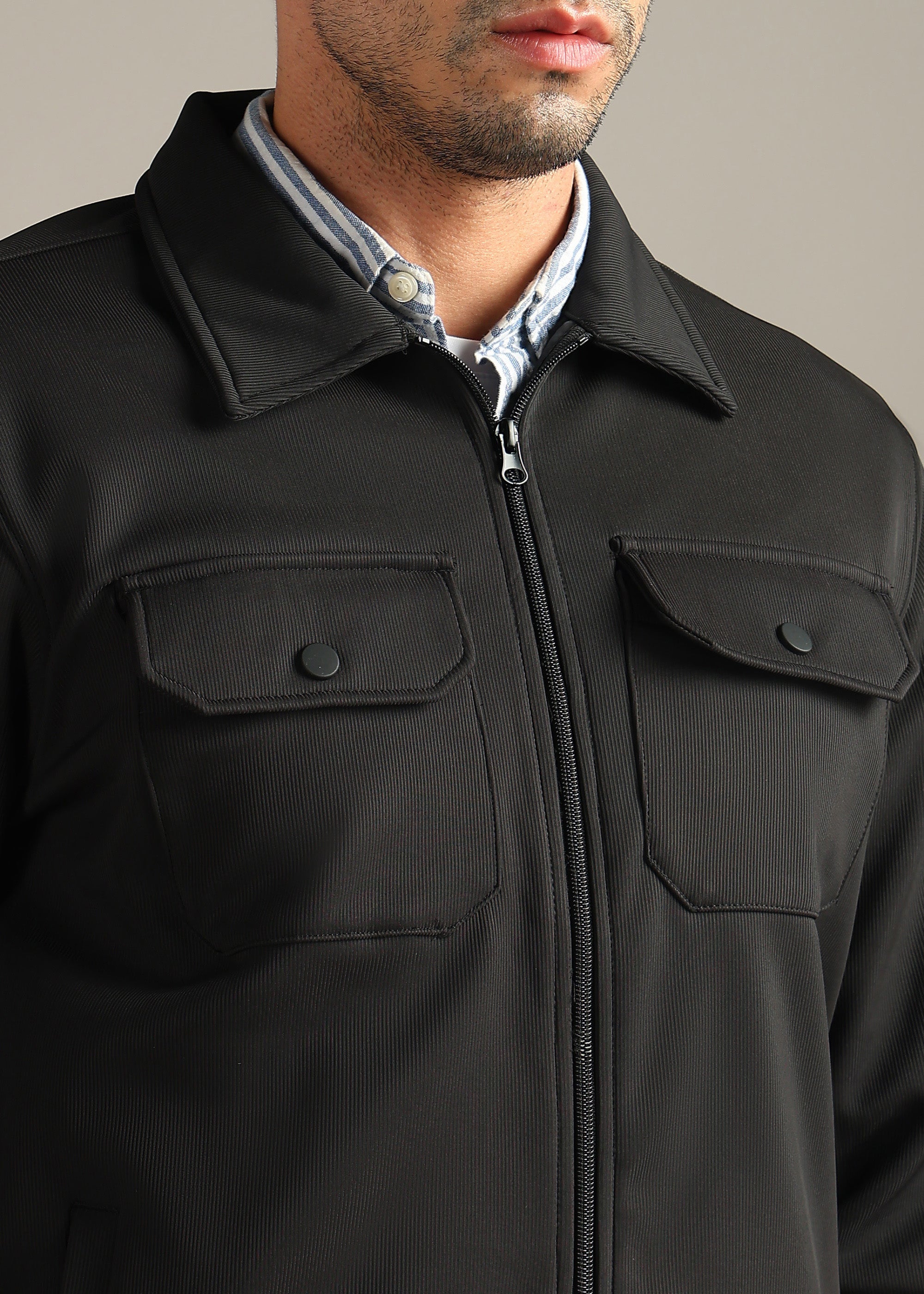 BLACK SOLID PREMIUM WARMTH + ZIPPER SHACKET