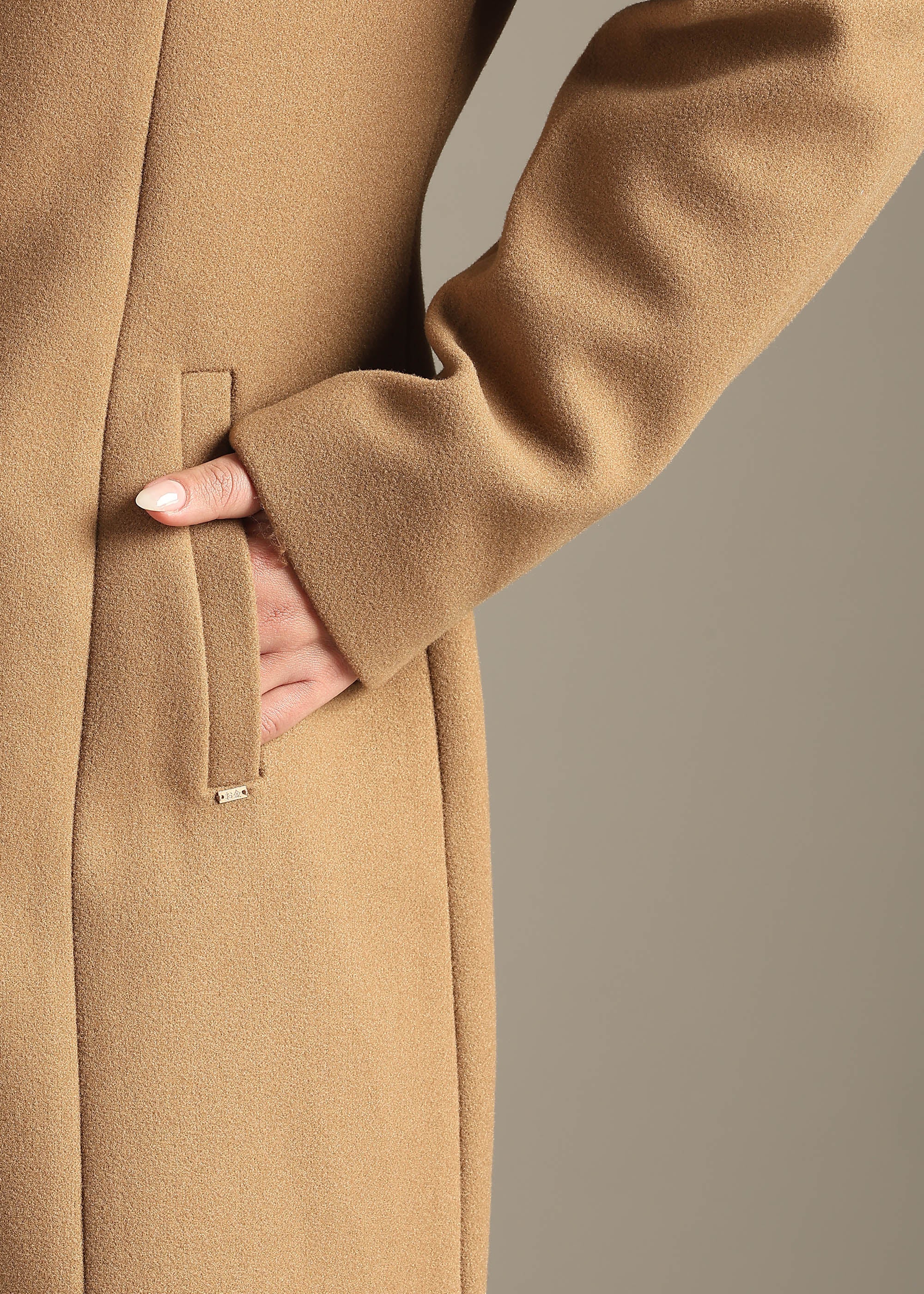 KHAKI SOLID WINTER ESSENTIAL COAT