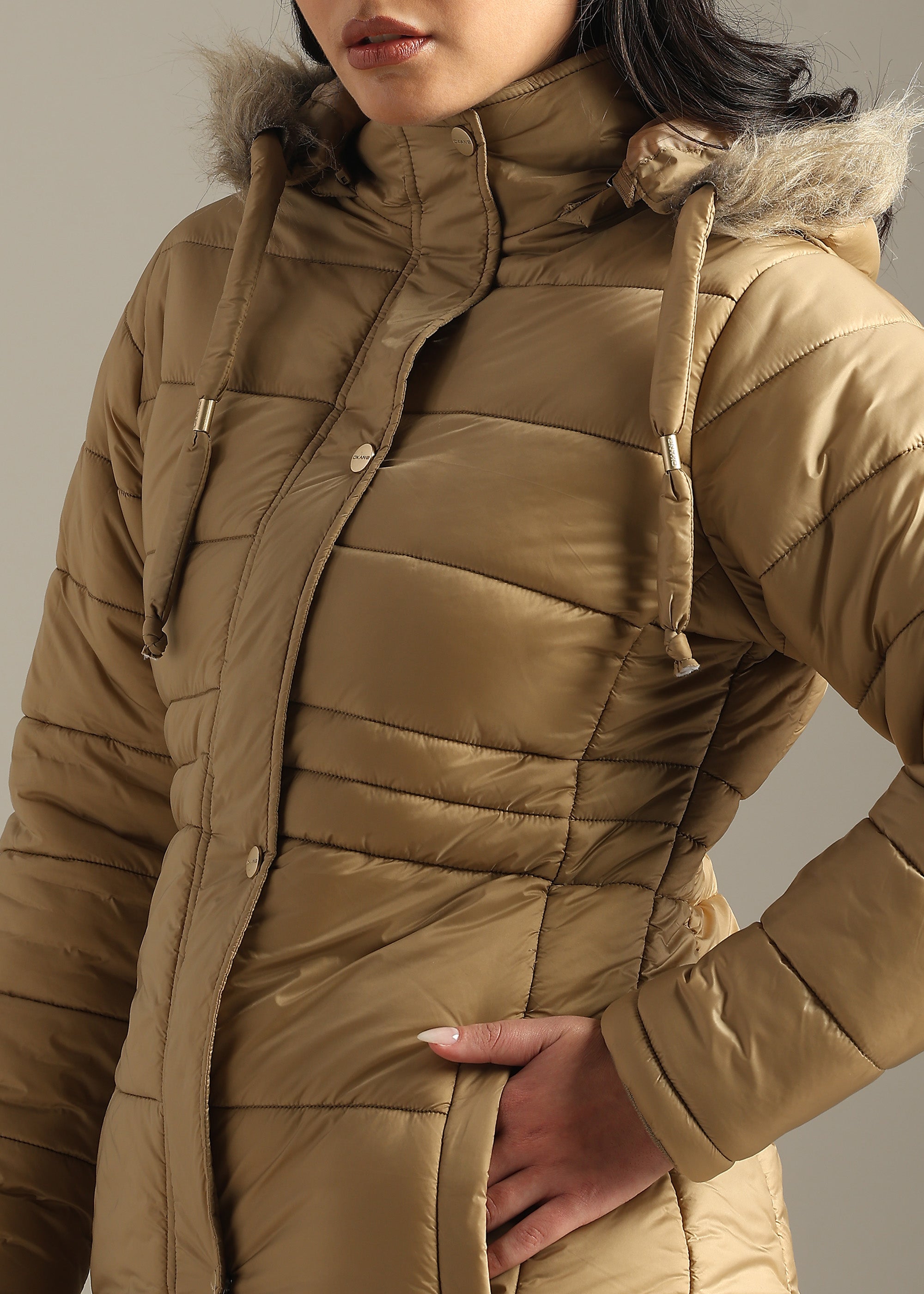 CREAM SOLID NYLON LONG SKI FULL SLEEVE JACKET