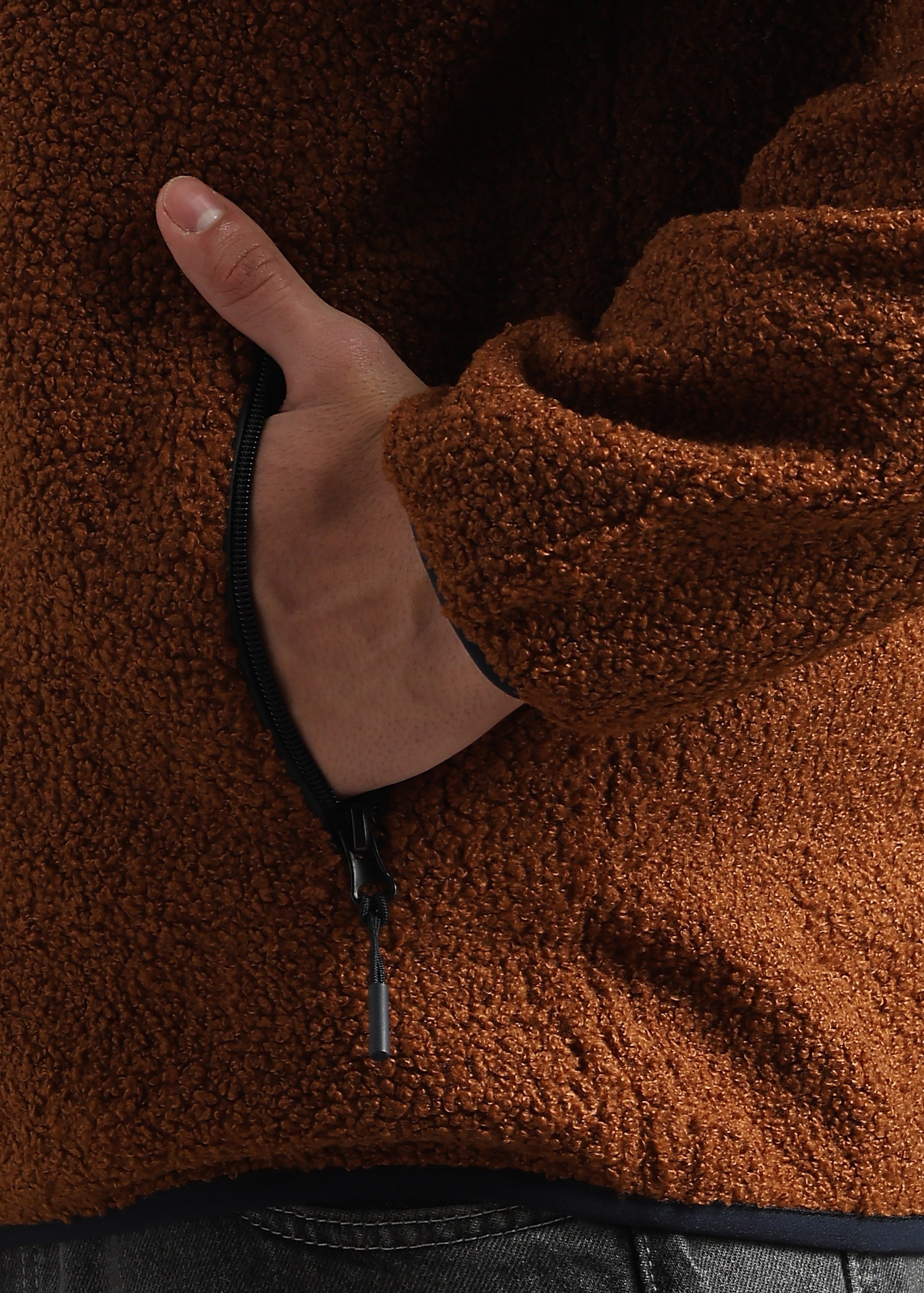 TAN SOLID FAUX FUR SHEARLING ZIPPER