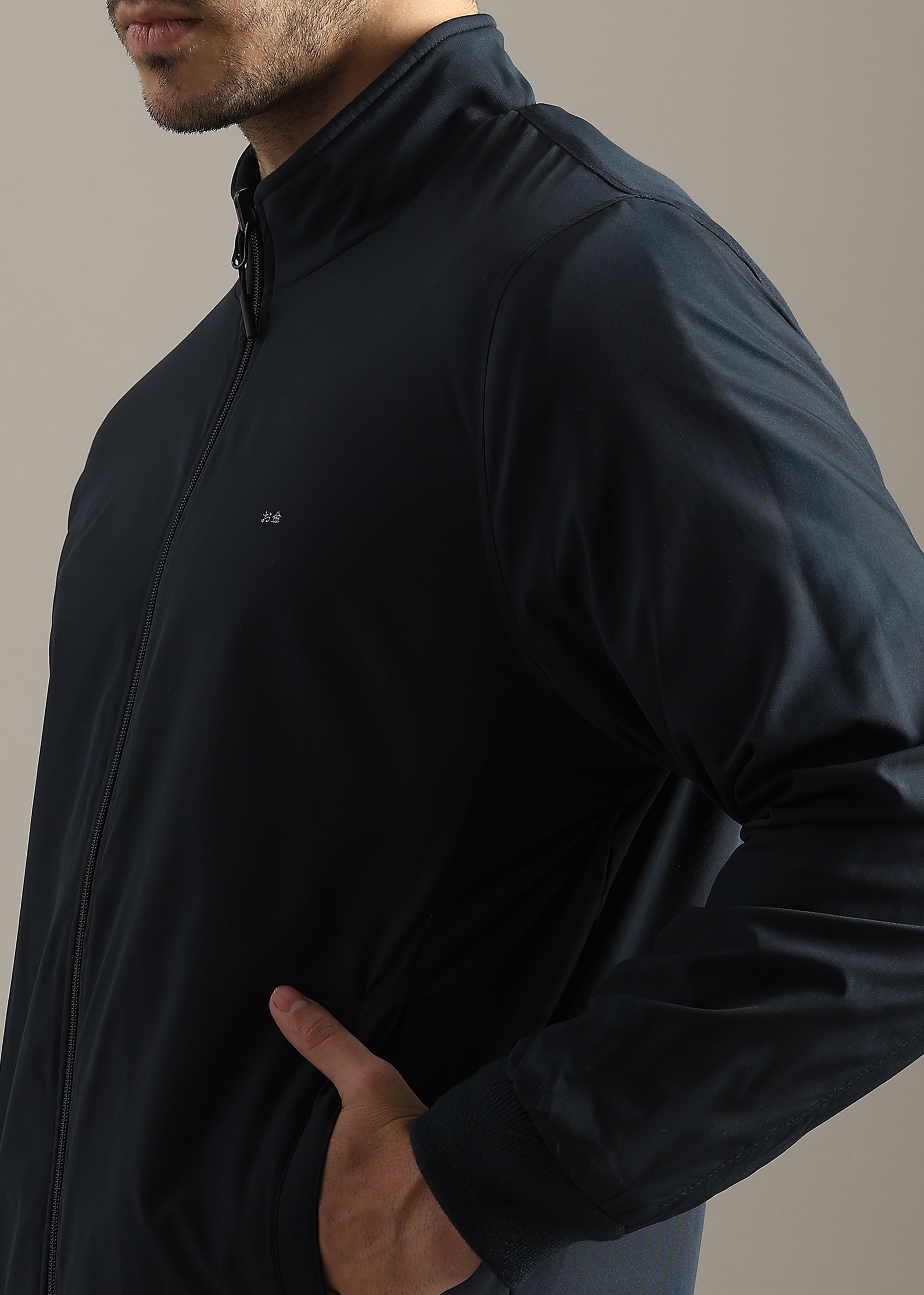 NAVY SOLID REVERSIBLE FULL SLEEVE JACKET WITH ENGINEERED SWEATER