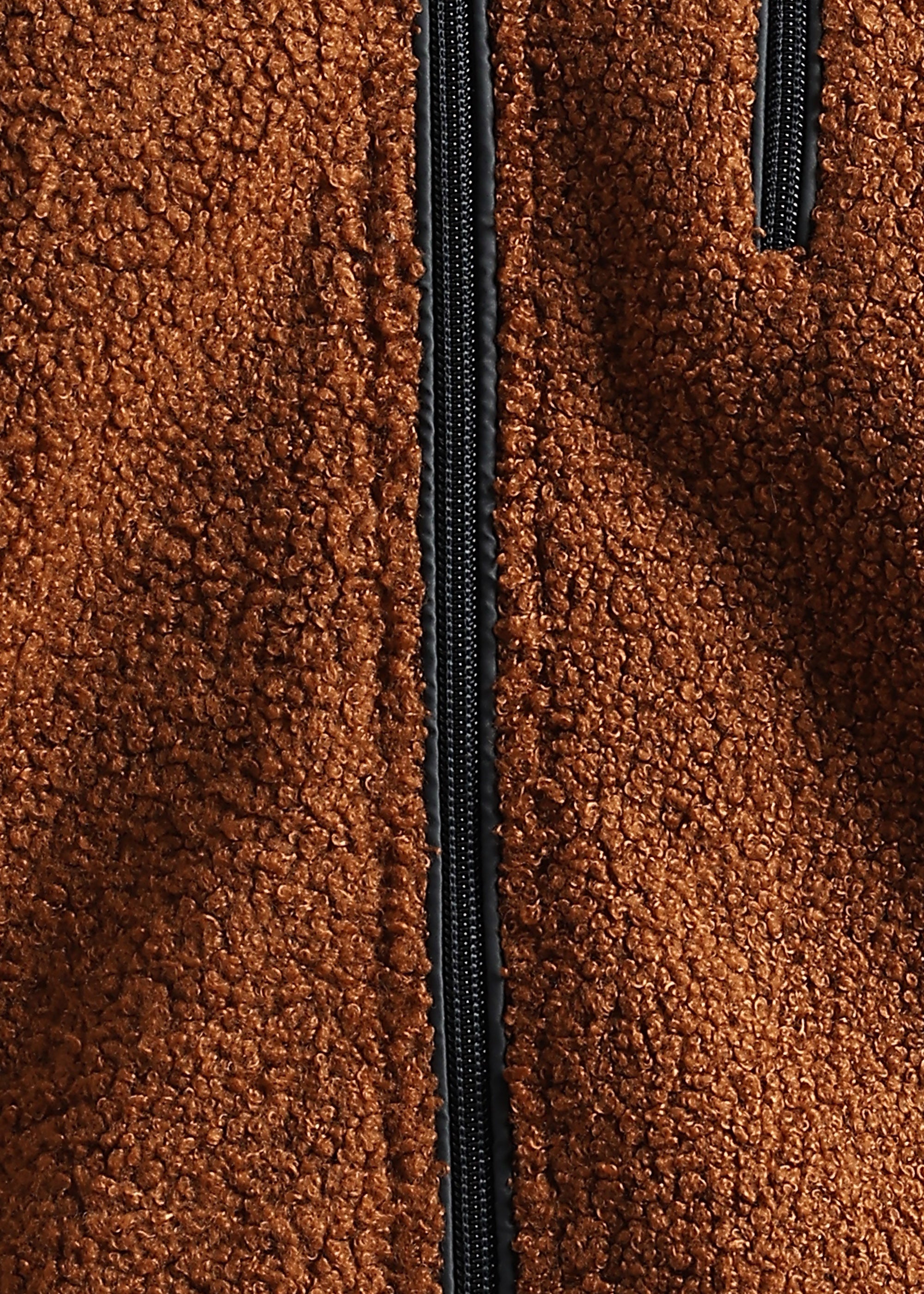 TAN SOLID FAUX FUR SHEARLING ZIPPER