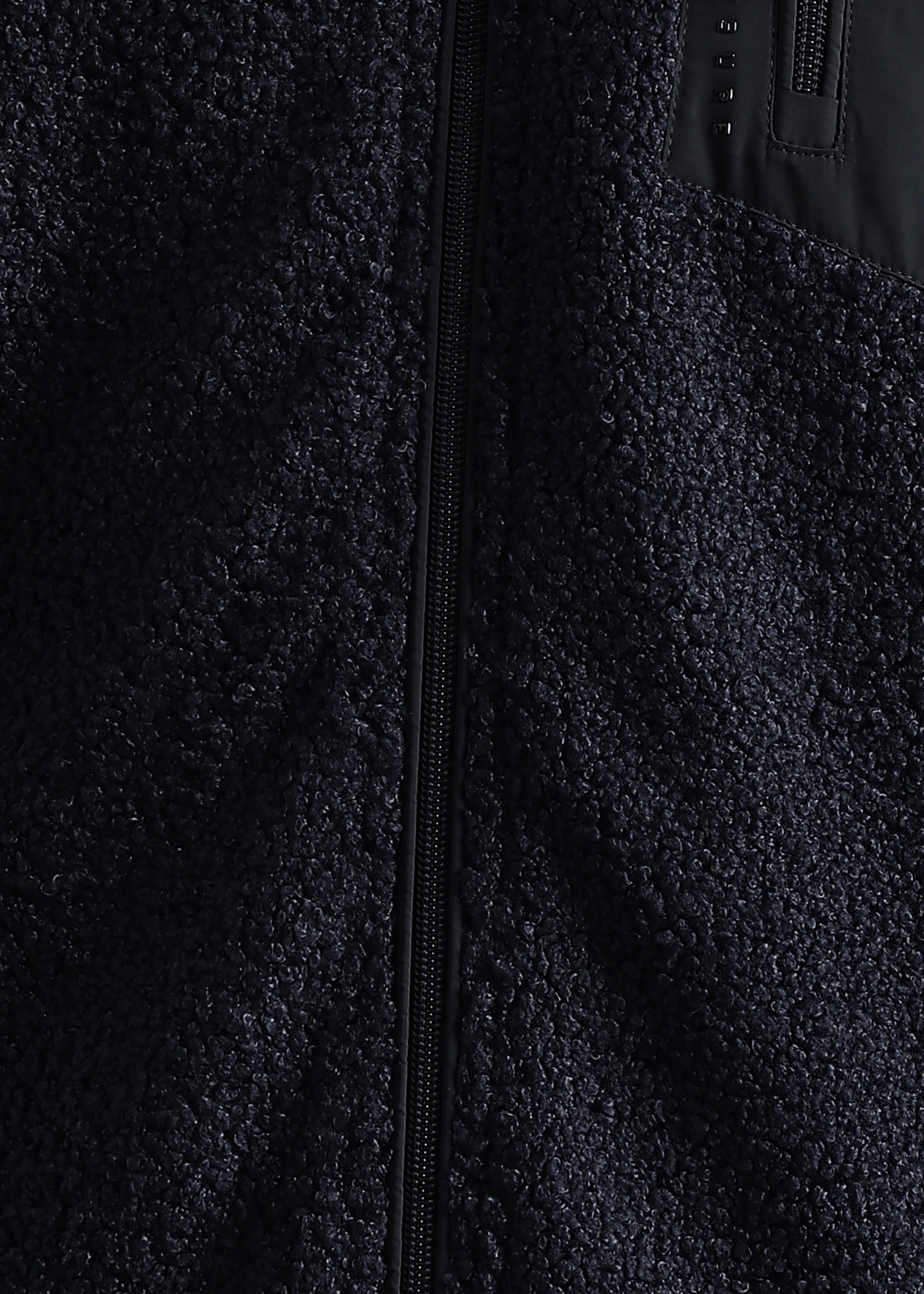 NAVY SOLID FOUX SHEARLING ZIPPER SWEAT SHIRT