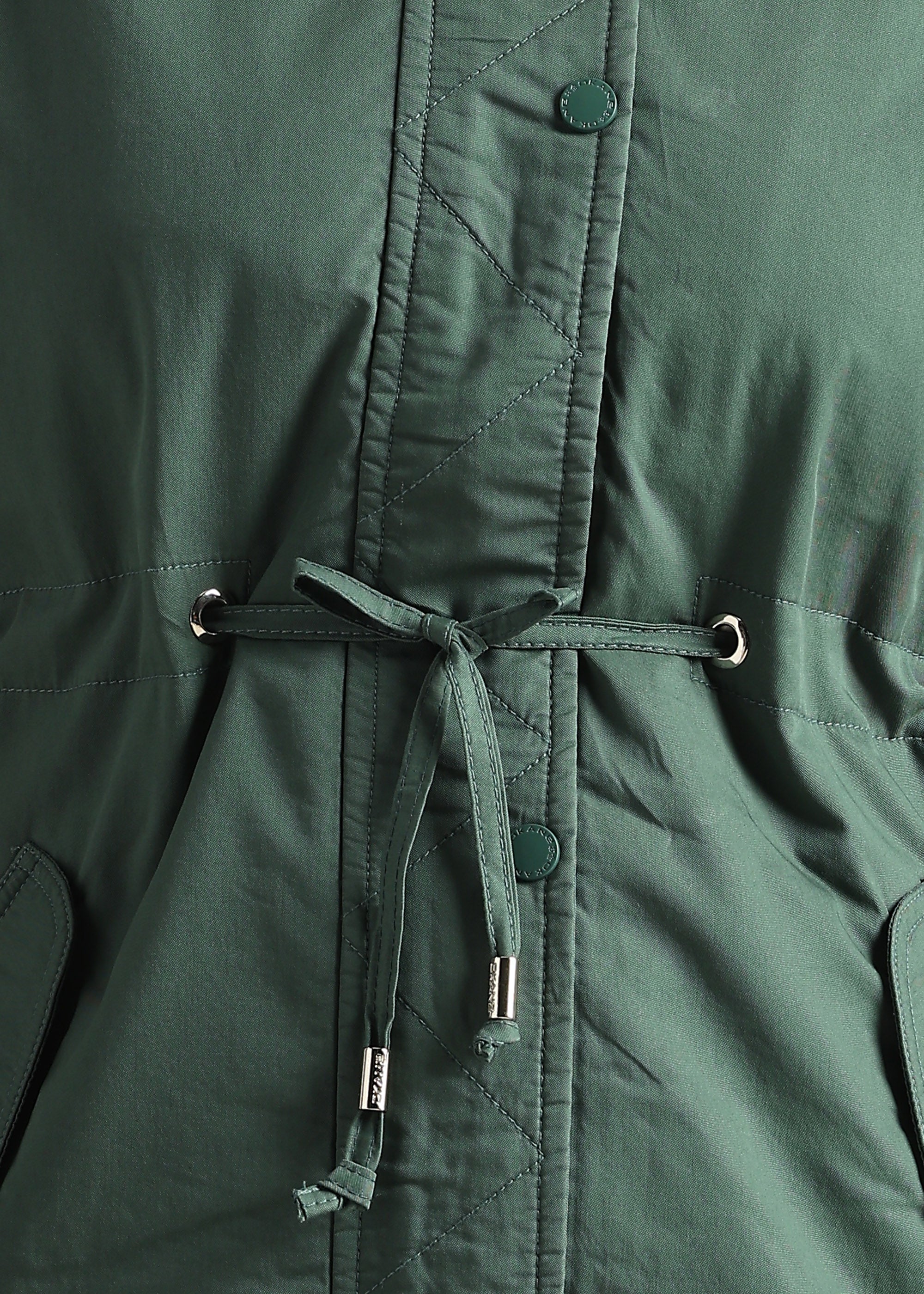 GREEN SOLID COTTON UTILITY FUR BACK FULL SLEEVE JACKET