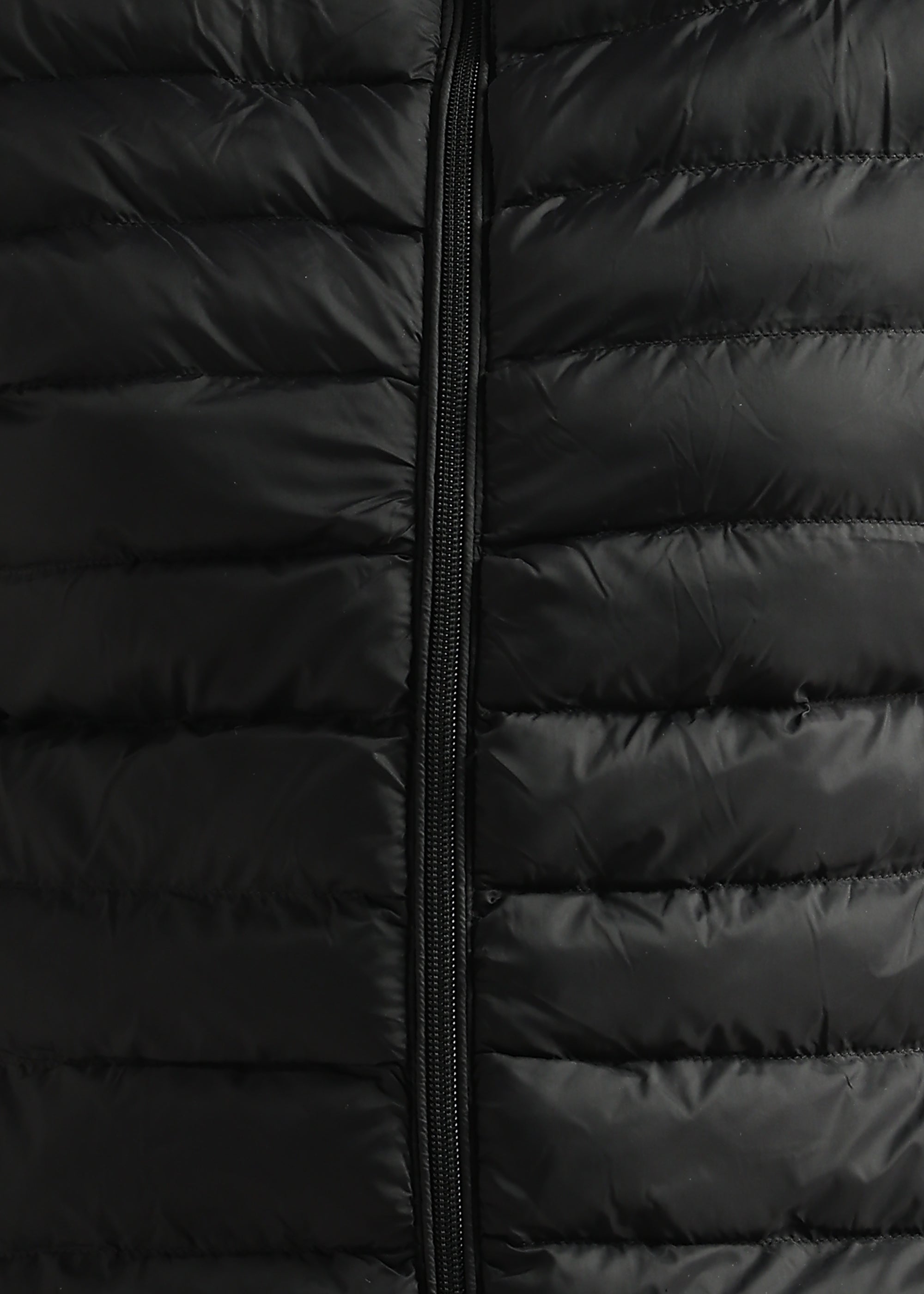 BLACK SOLID POLYESTER PUFFER FULL SLEEVE JACKET