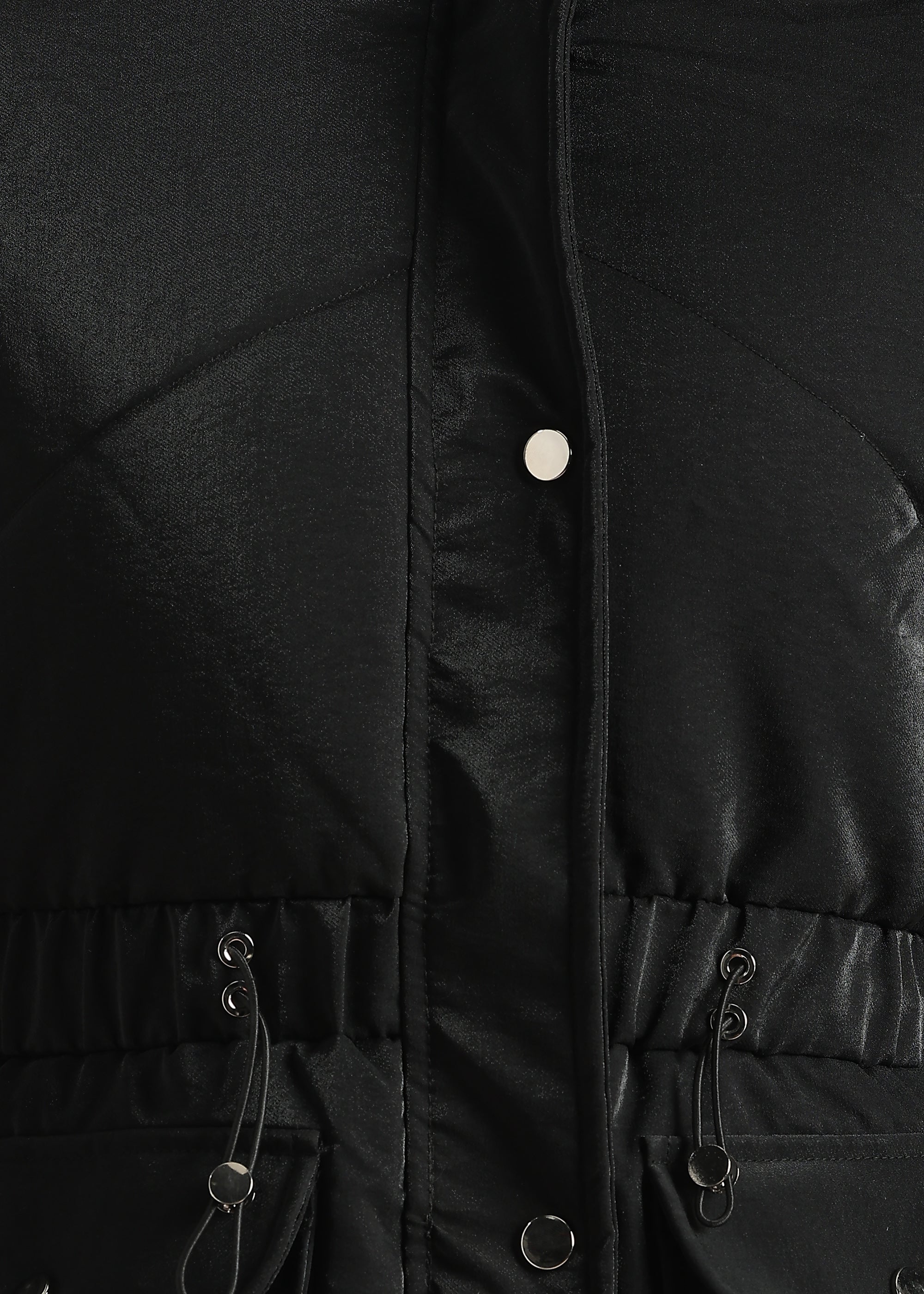 BLACK SOLID PREMIUM SATIN CROPPED FULL SLEEVE JACKET