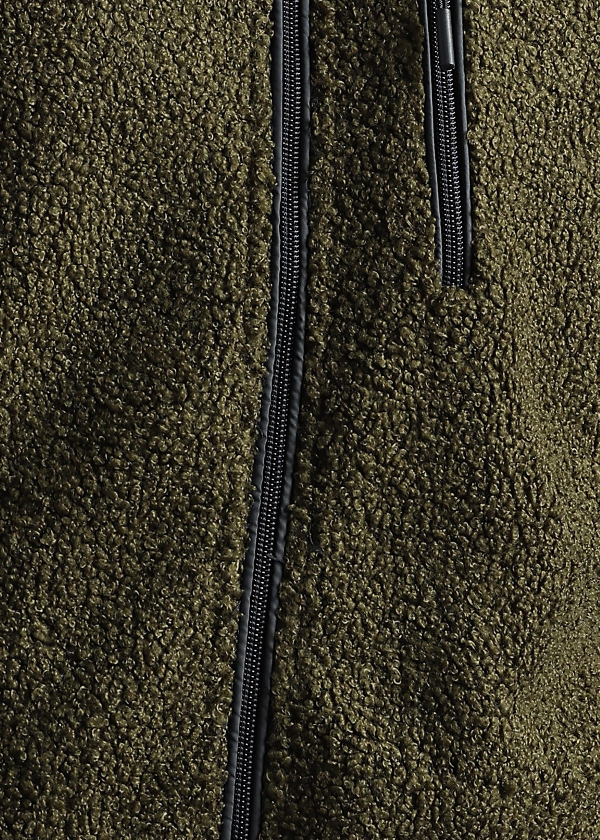 OLIVE SOLID FAUX FUR SHEARLING ZIPPER