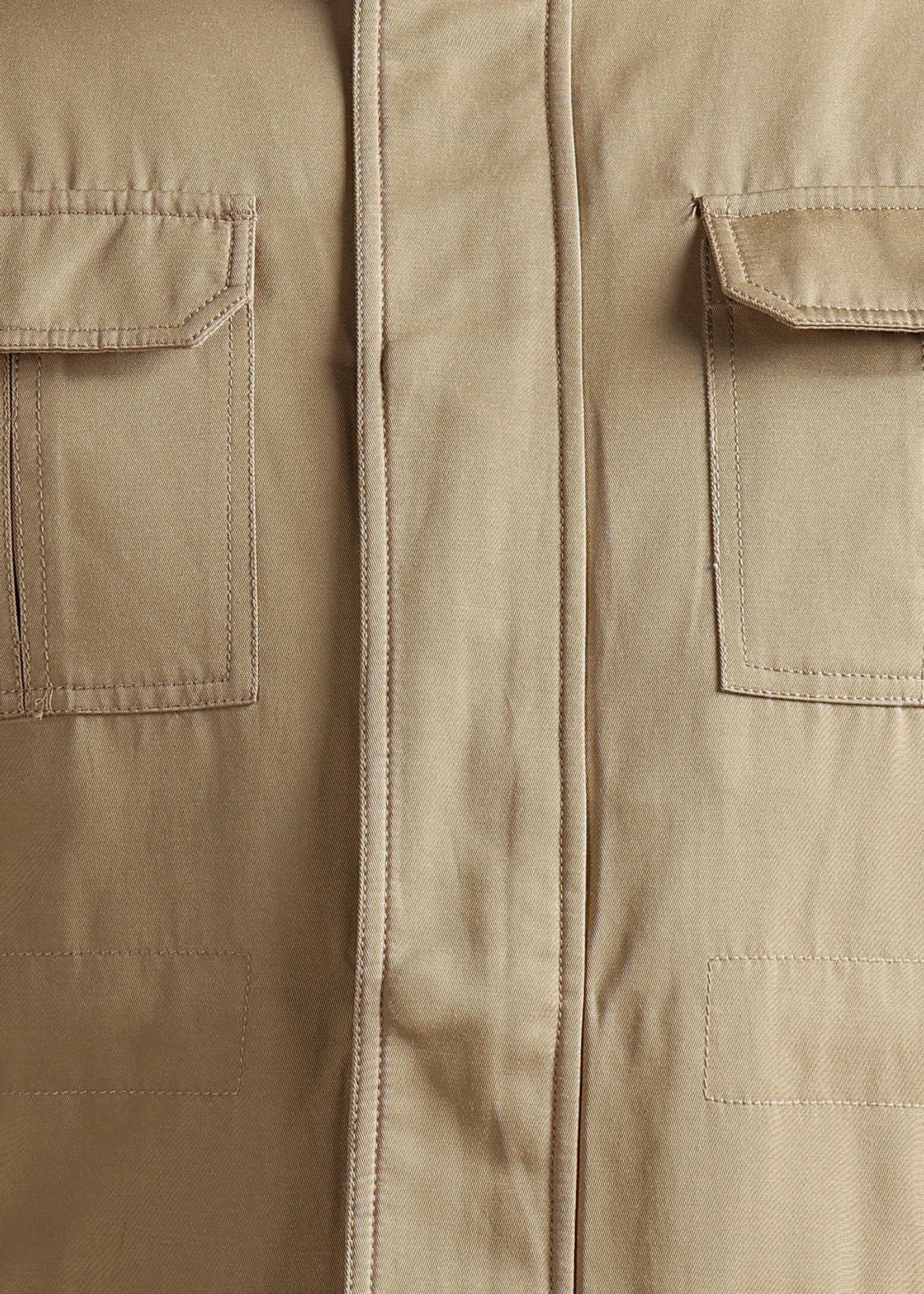 BEIGE SOLID FUR COTTON CARGO FULL SLEEVE JACKET