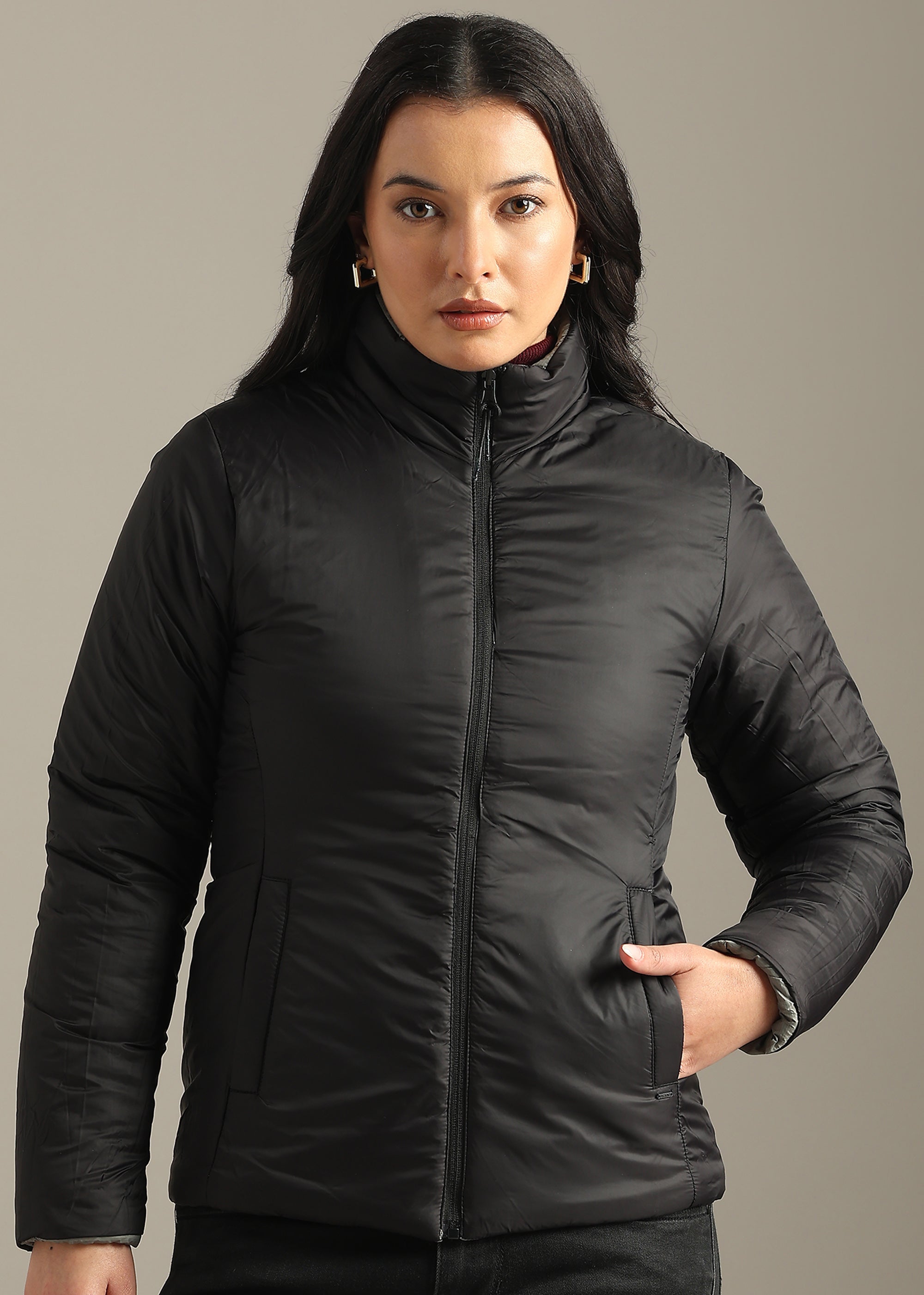 GREY NYLON REVERSIBLE FULL SLEEVE JACKET