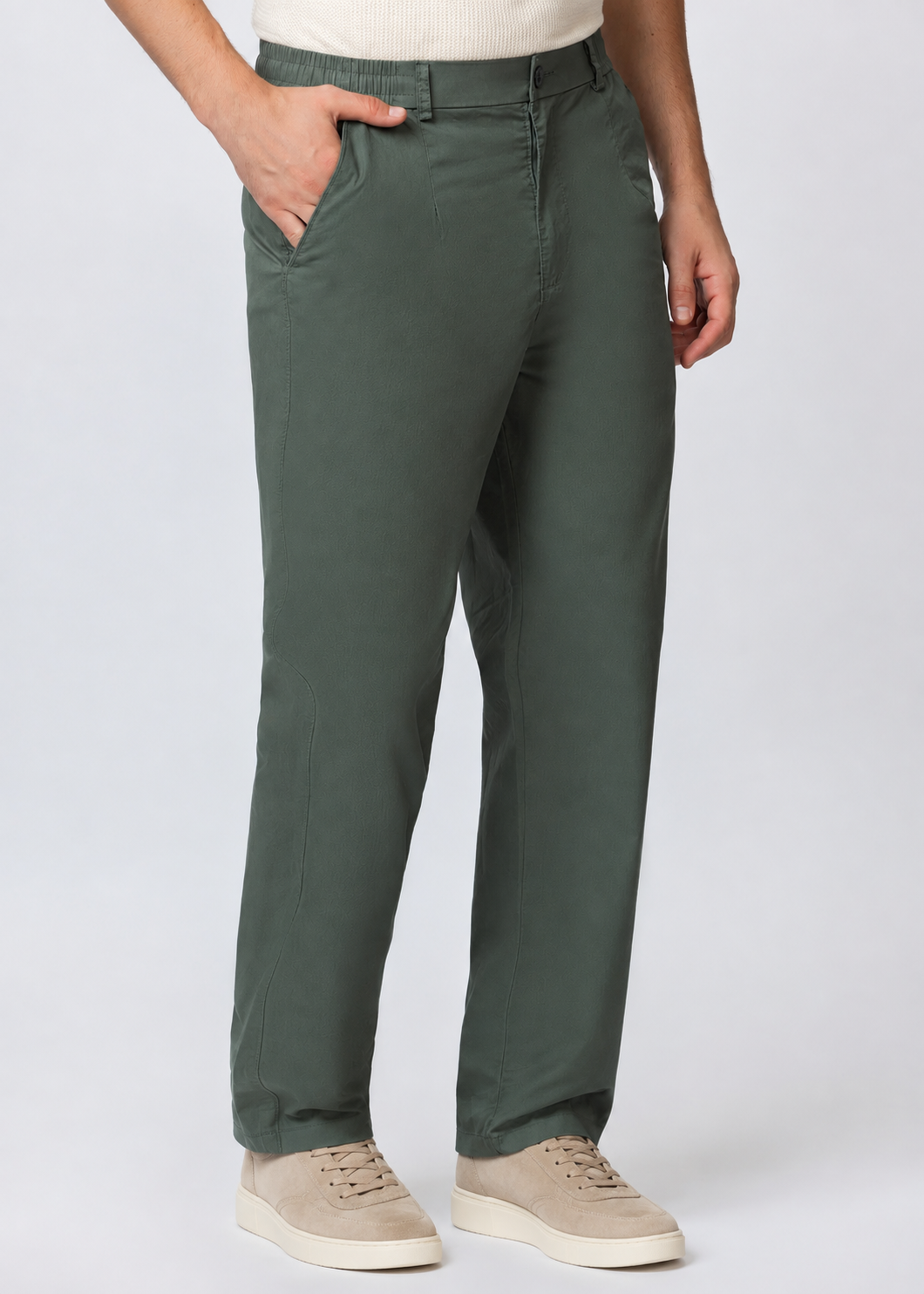 SAGE GREEN COTTON CASUAL TROUSERS