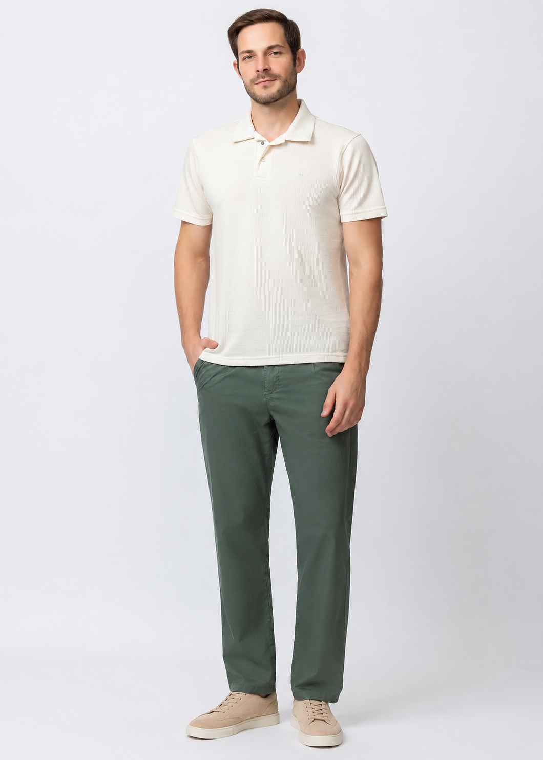 SAGE GREEN COTTON CASUAL TROUSERS
