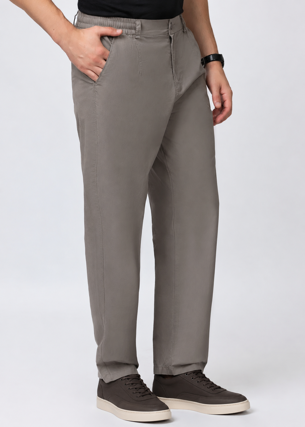 GREY COTTON CASUAL TROUSERS