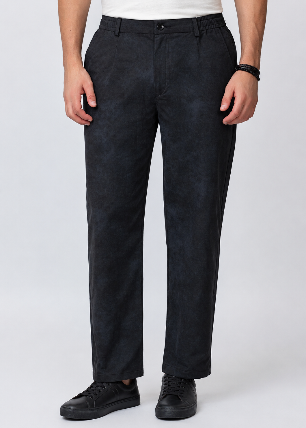 BLACK COMFORT FIT PRINTED PANT