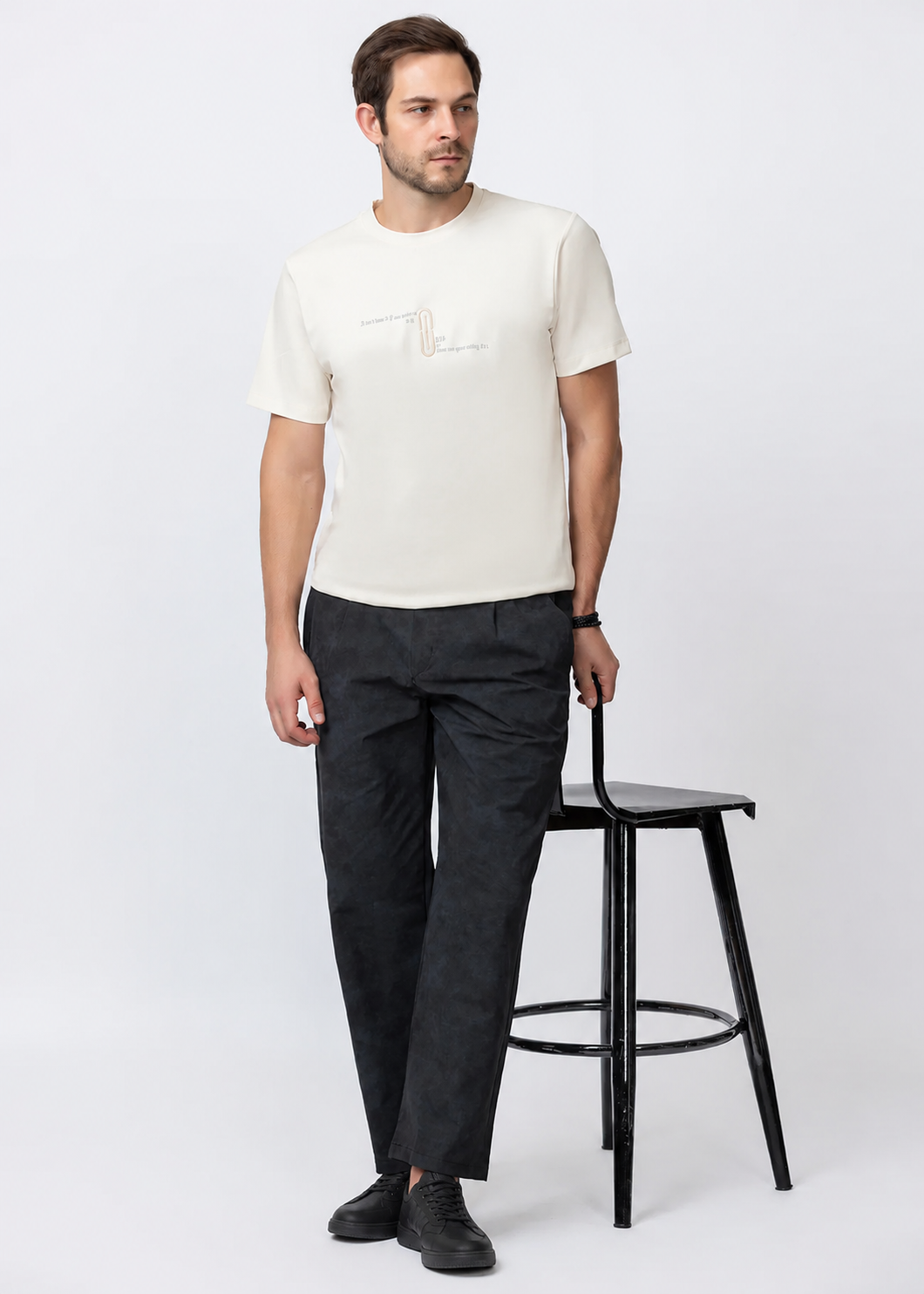 BLACK COMFORT FIT PRINTED PANT