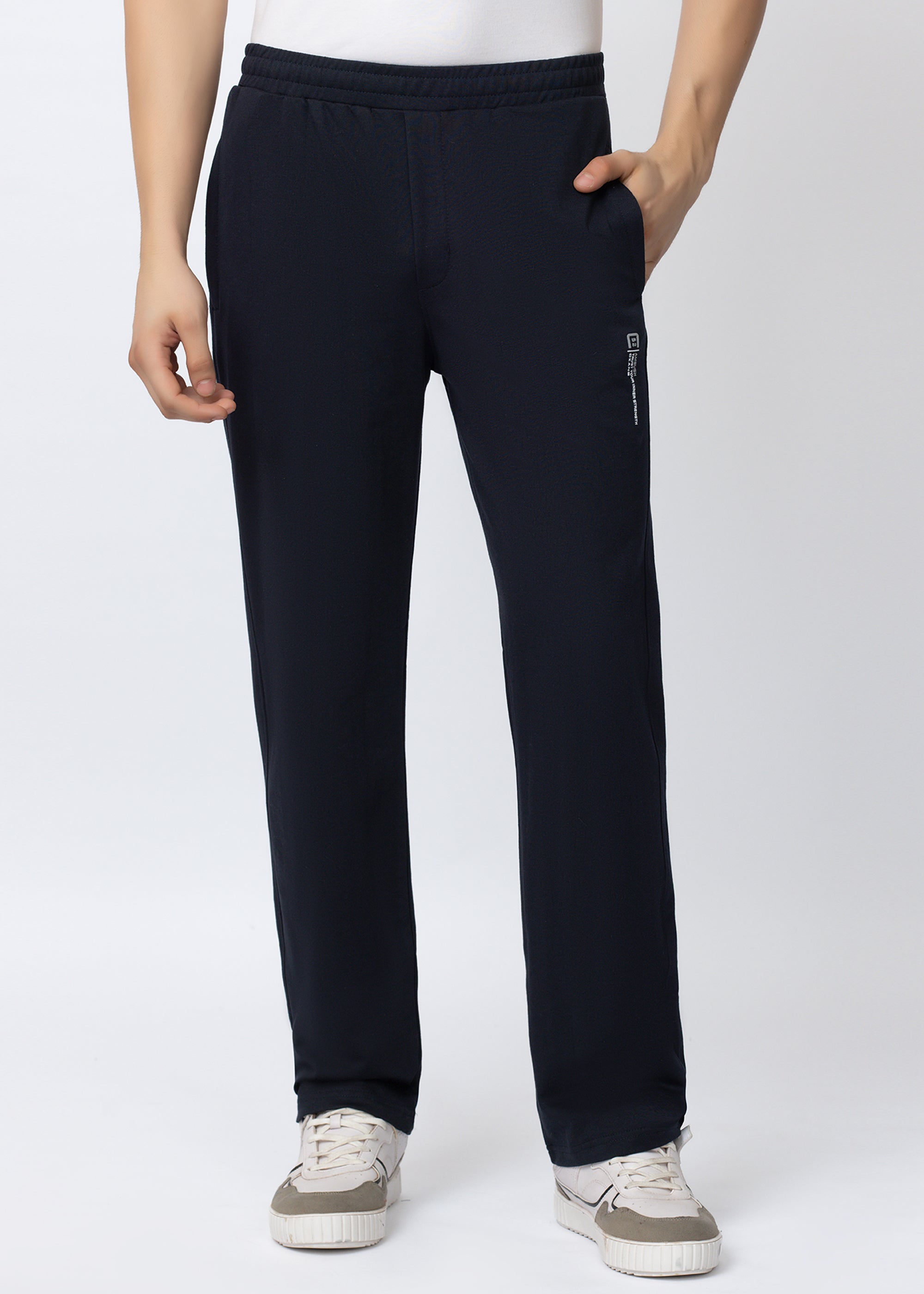 NAVY SOLID COTTON BLENDED LOUNGE PANT