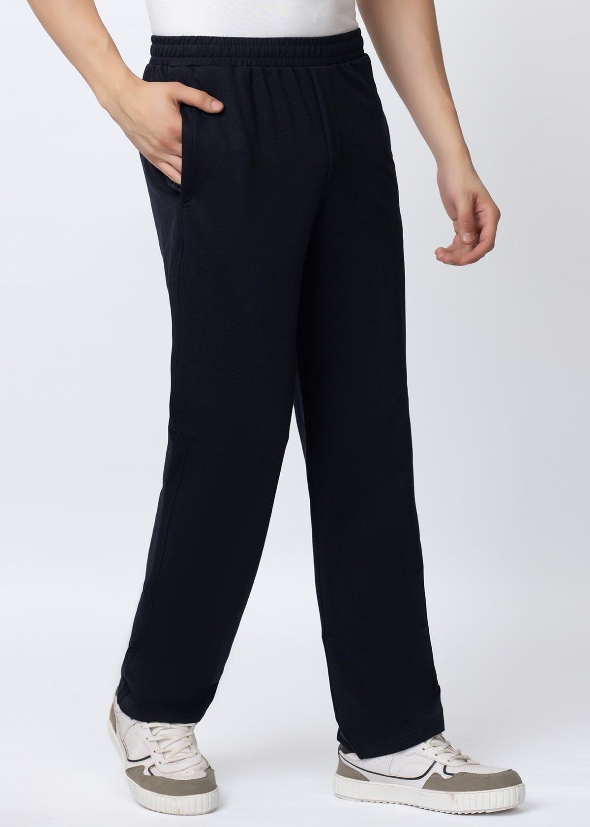 NAVY SOLID COTTON BLENDED LOUNGE PANT