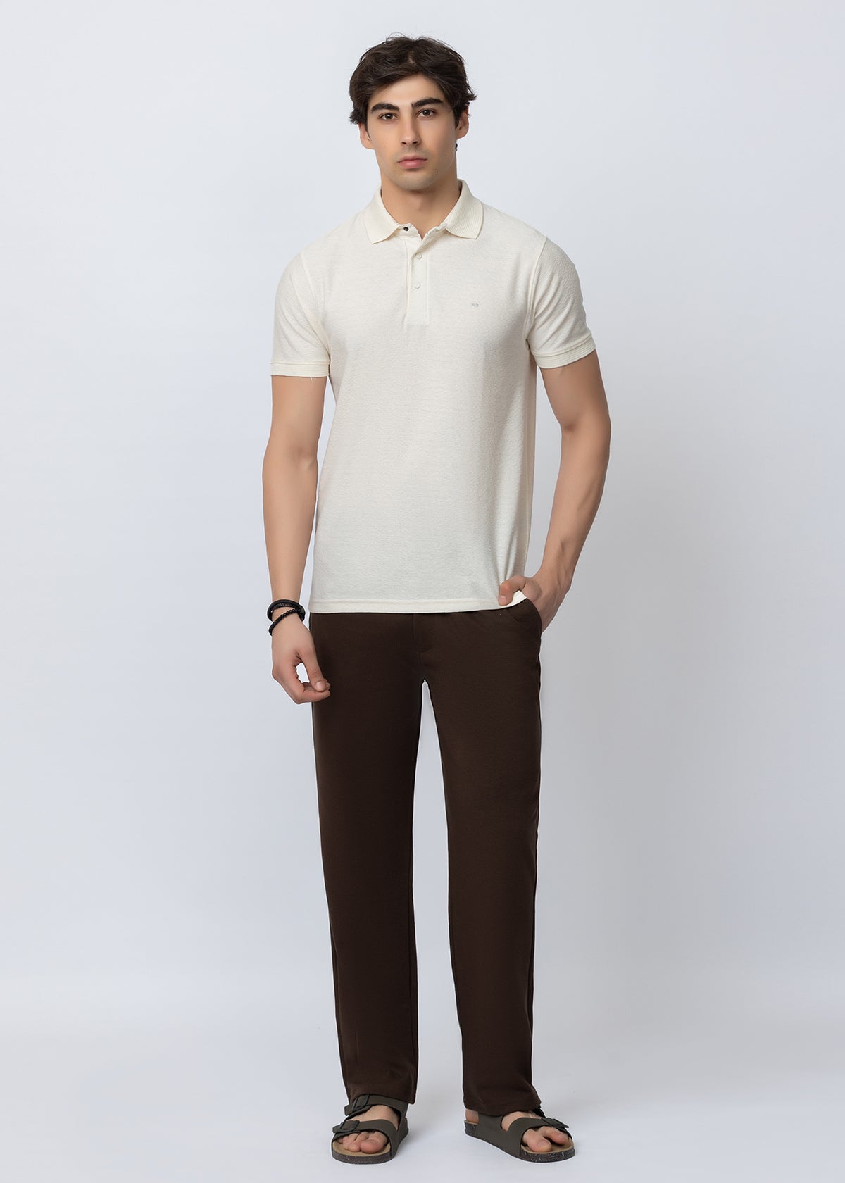 Off white Textured Cotton Polo T-Shirt