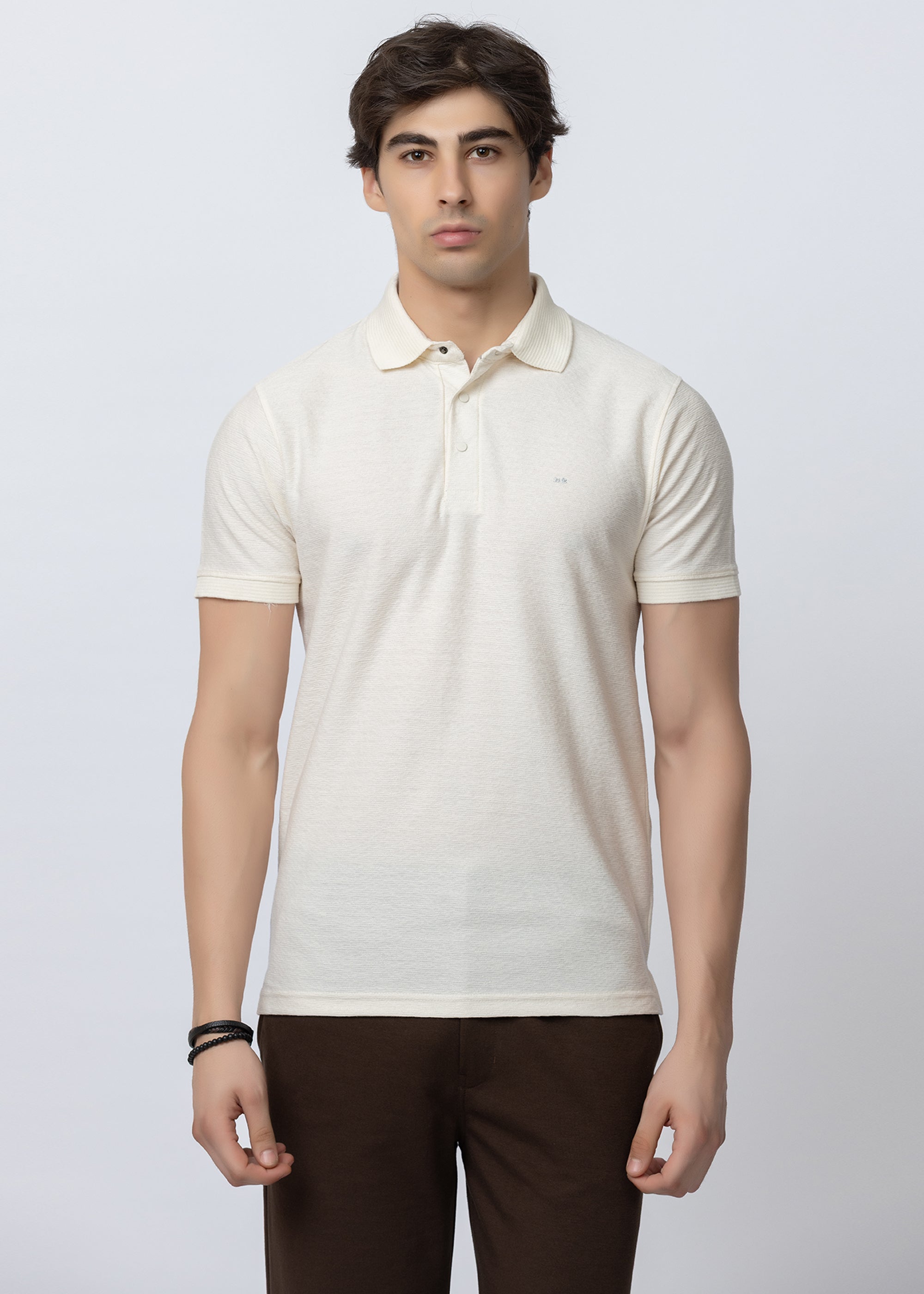 Off white Textured Cotton Polo T-Shirt
