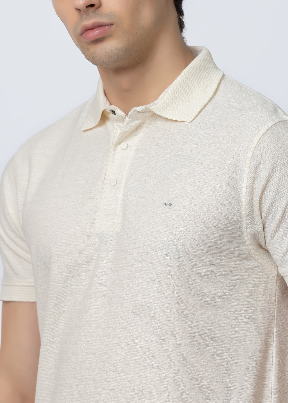 Off white Textured Cotton Polo T-Shirt